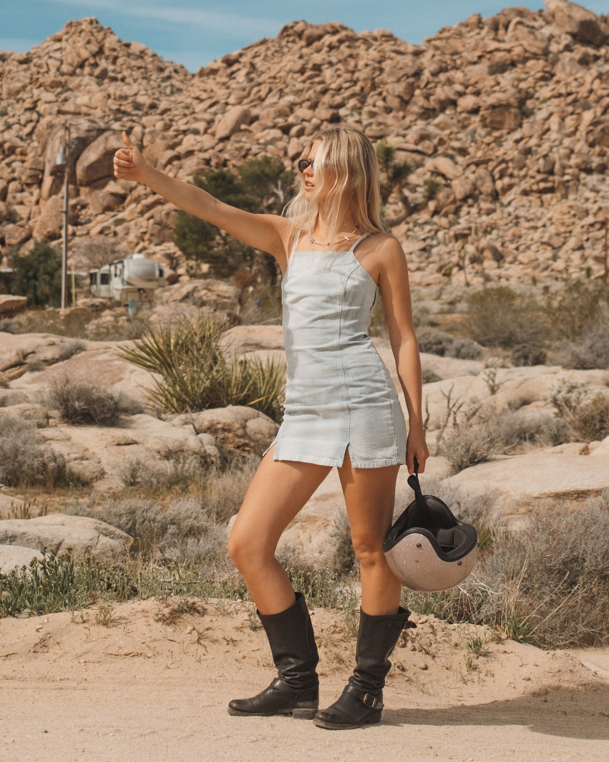Billabong Jade Saltwashed Denim Dress - Blue Mist