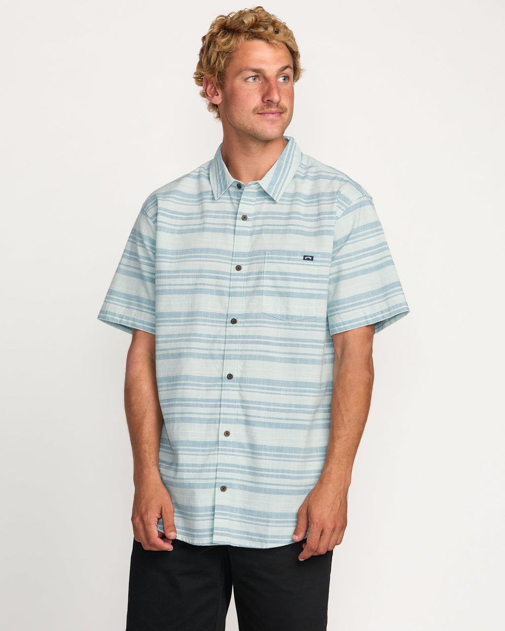 Billabong All Day Stripe Short Sleeve Shirt - Ash Blue