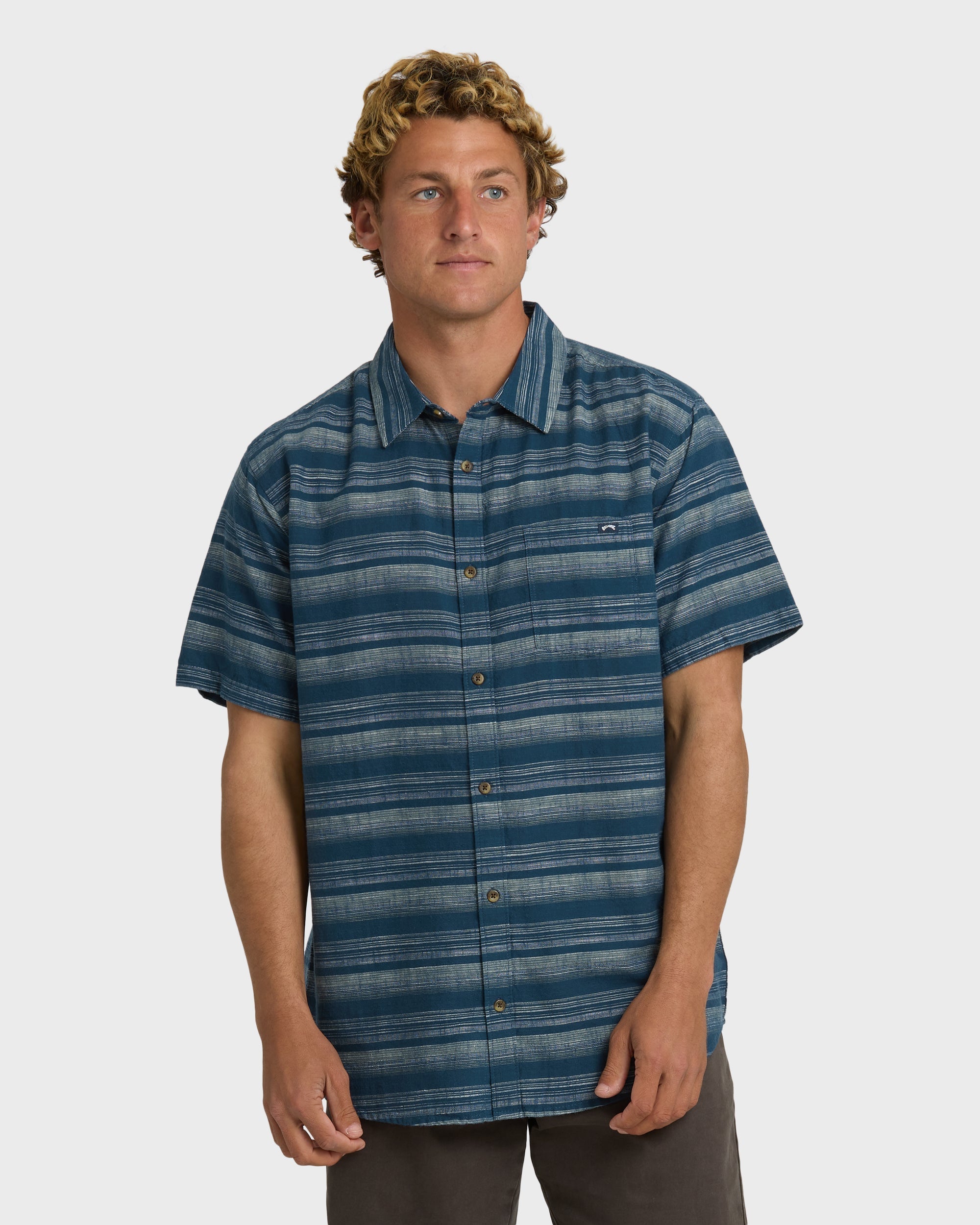 Billabong All Day Stripe Short Sleeve Shirt - Dark Denim