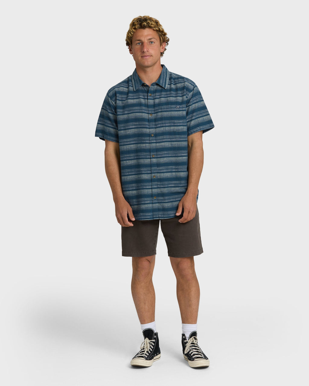 Billabong All Day Stripe Short Sleeve Shirt - Dark Denim