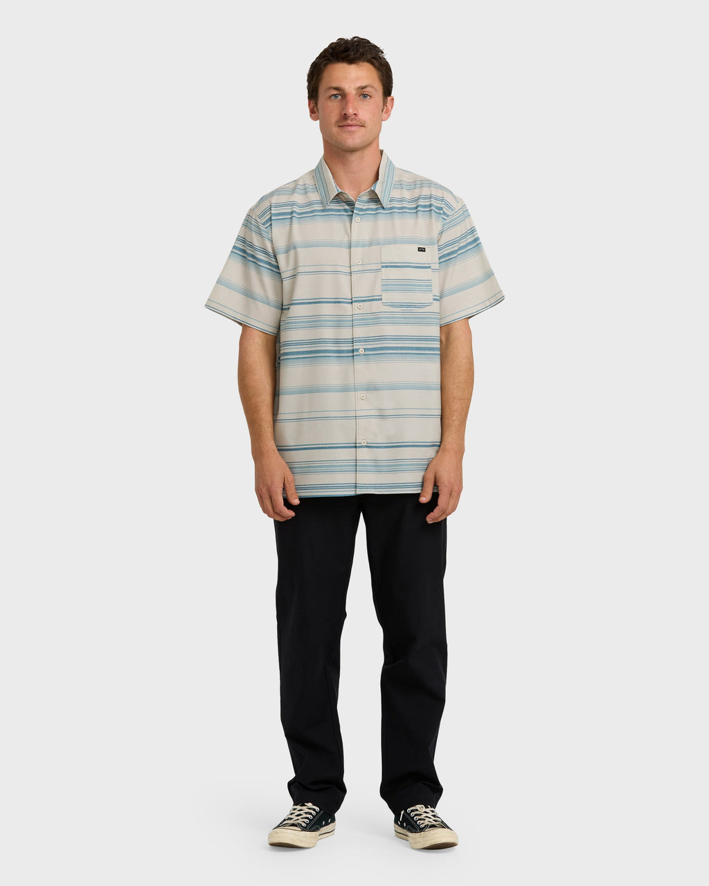 Billabong All Day Stripe Short Sleeve Shirt - Dusty Blue