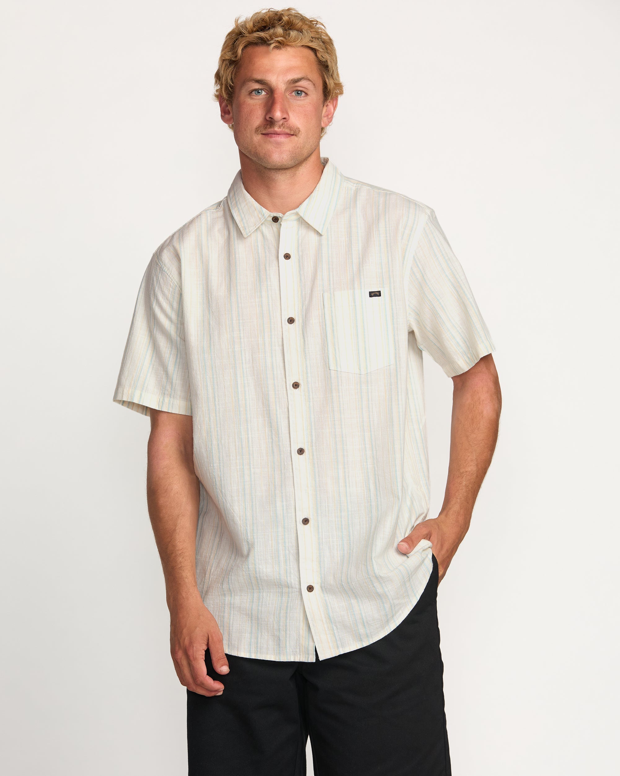Billabong All Day Stripe Short Sleeve Shirt - Off White