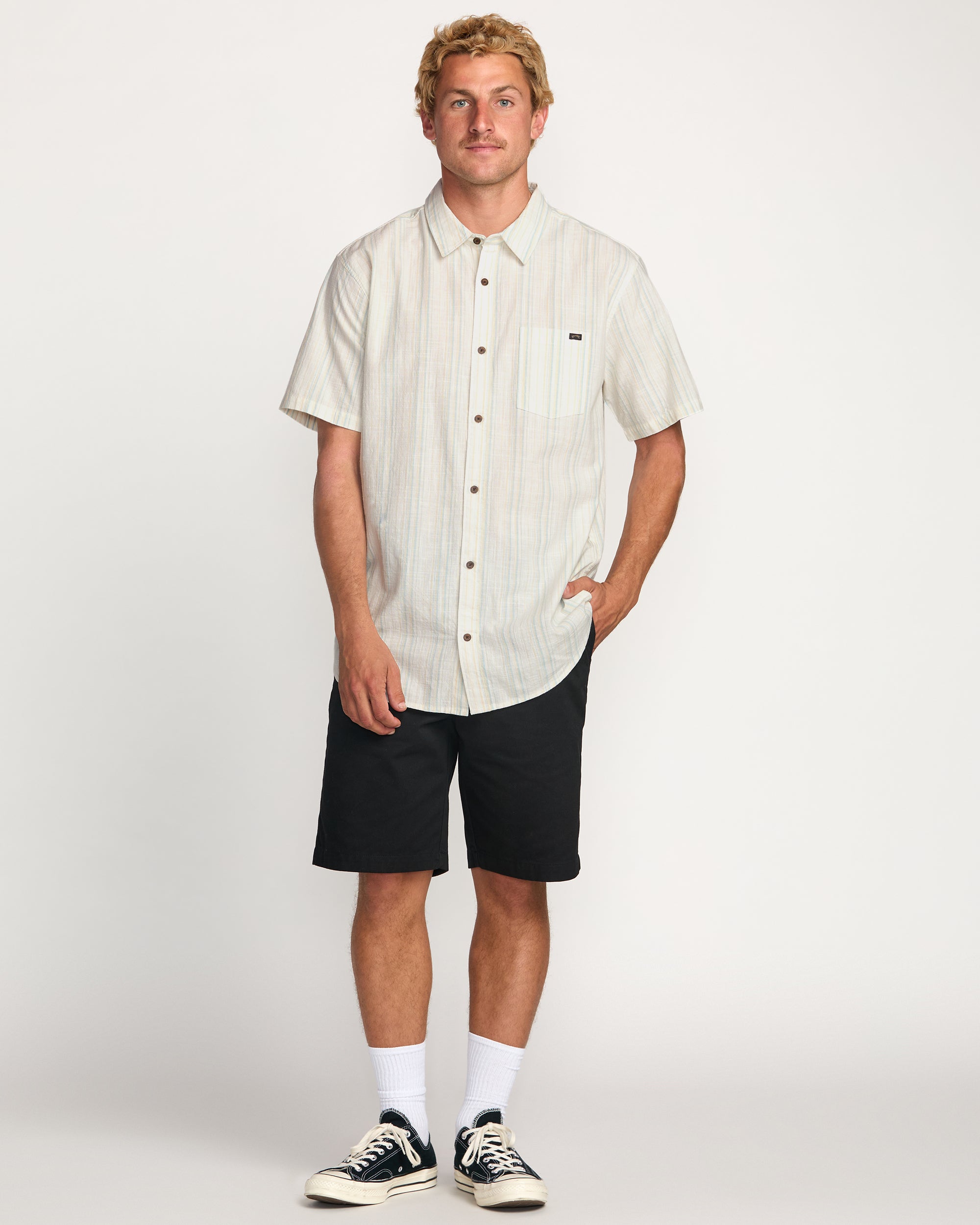 Billabong All Day Stripe Short Sleeve Shirt - Off White