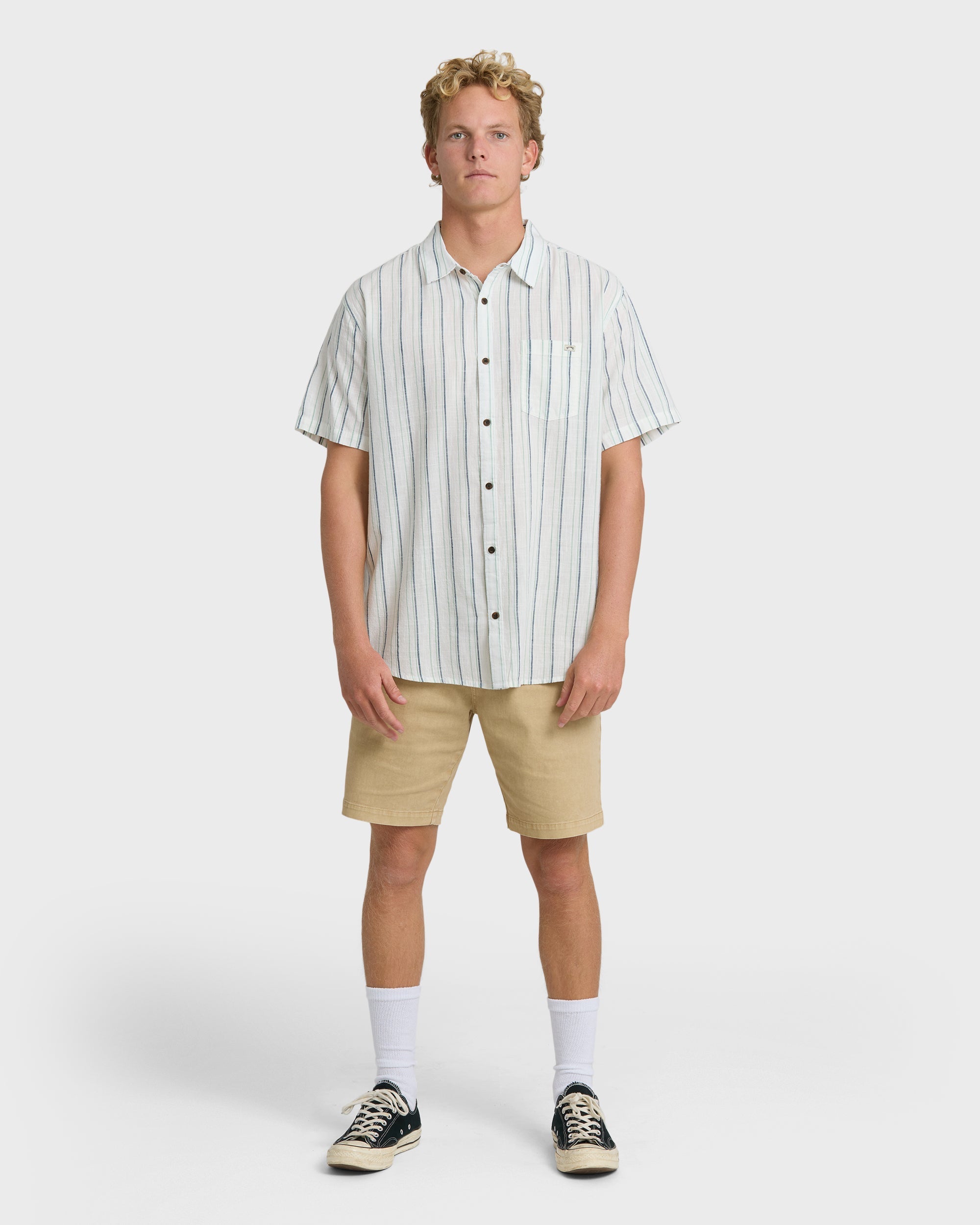 Billabong All Day Stripe Short Sleeve Shirt - Cream