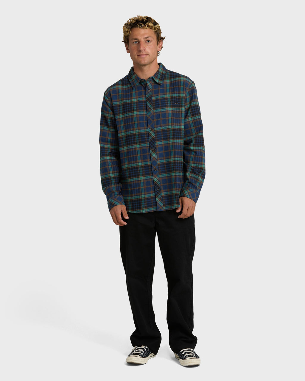 Billabong Coastline Long Sleeve Flannel Shirt - Dark Denim