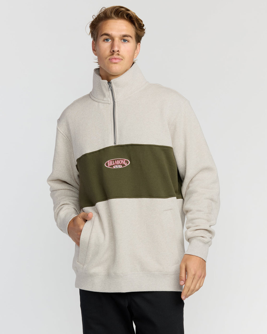 Billabong Bad Dog 3/4 Zip Mockneck Sweatshirt - Sand Htr