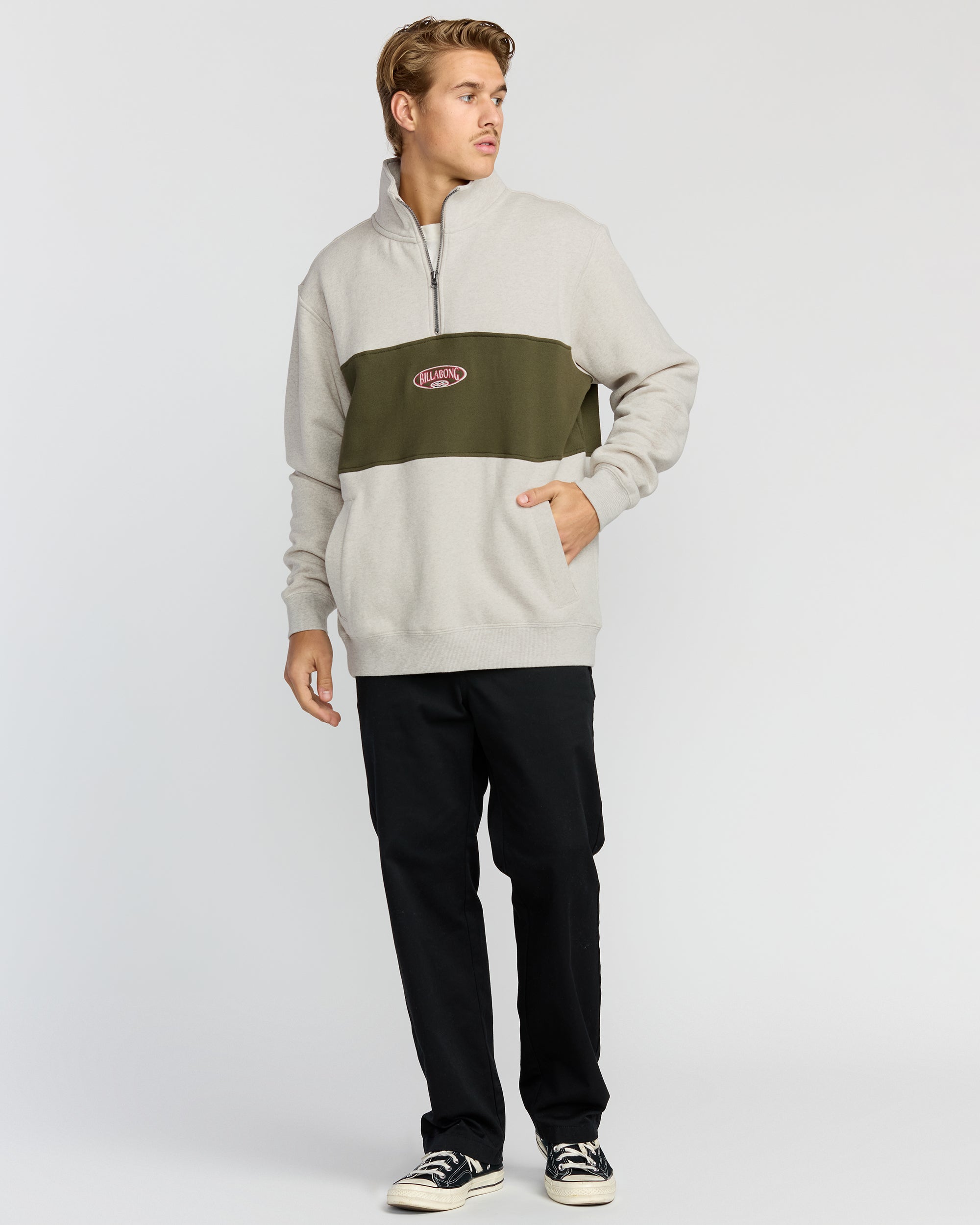 Billabong Bad Dog 3/4 Zip Mockneck Sweatshirt - Sand Htr