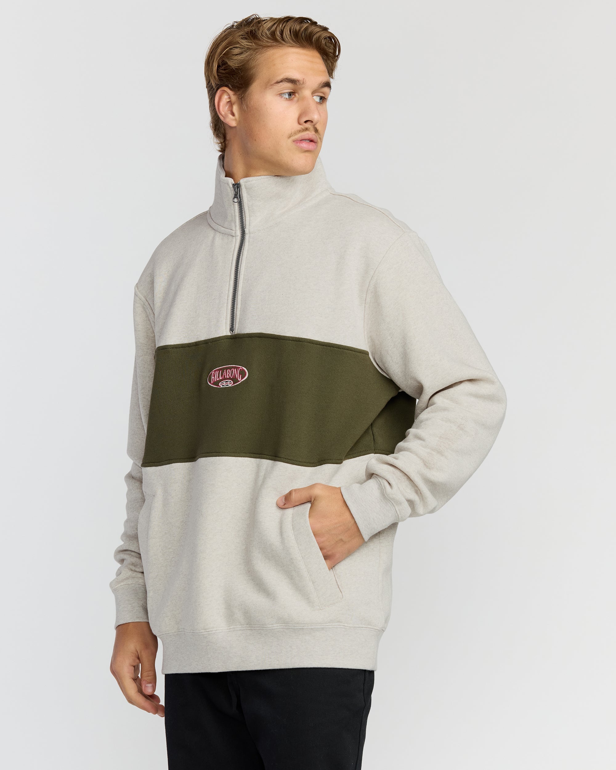 Billabong Bad Dog 3/4 Zip Mockneck Sweatshirt - Sand Htr