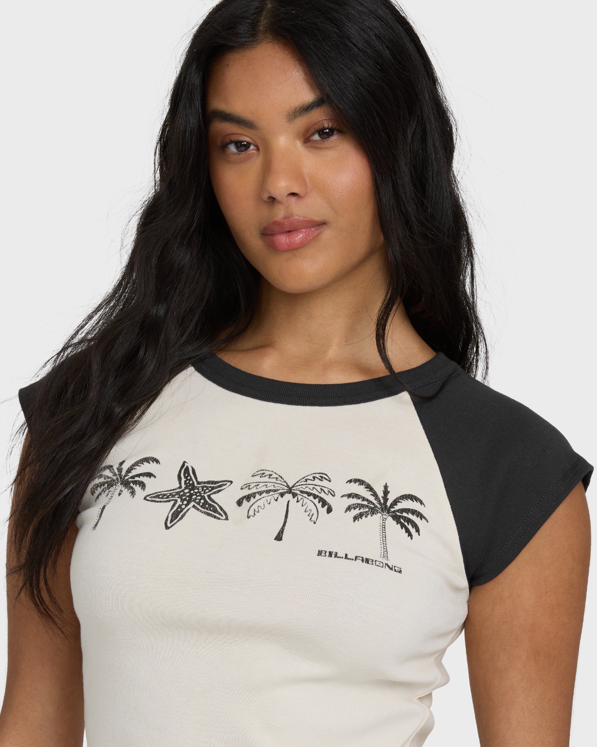 Billabong Des Tropic Short Sleeve Raglan Top - White Cap