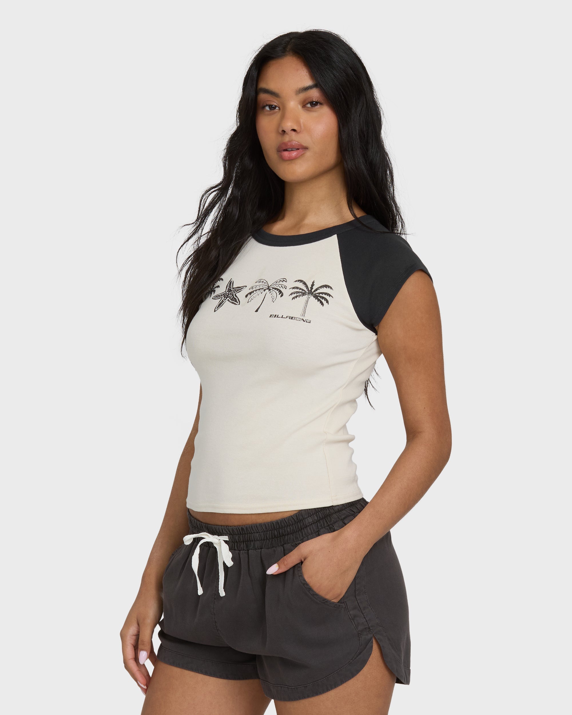 Billabong Des Tropic Short Sleeve Raglan Top - White Cap