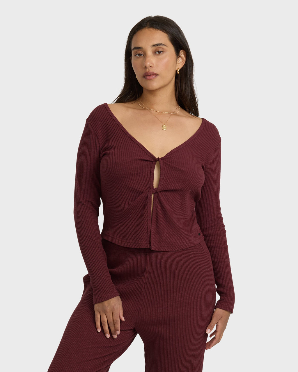 Billabong Fever Twist Long Sleeve Knit Top - Pinot