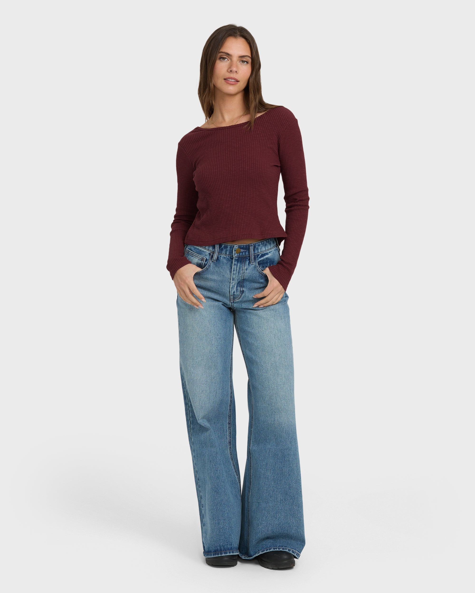 Billabong Fever Twist Long Sleeve Knit Top - Pinot