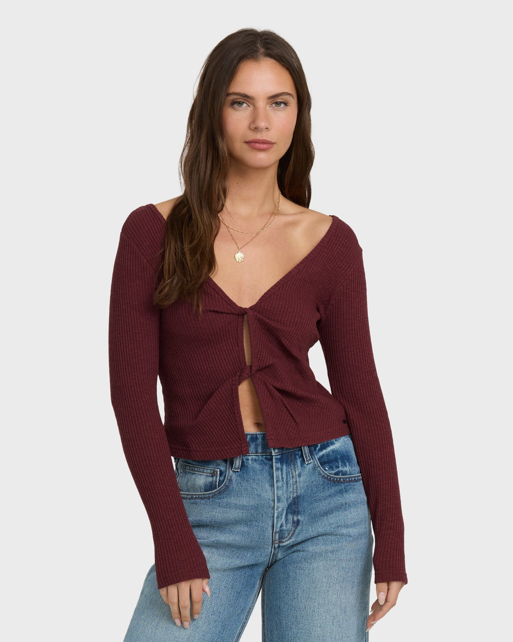 Billabong Fever Twist Long Sleeve Knit Top - Pinot