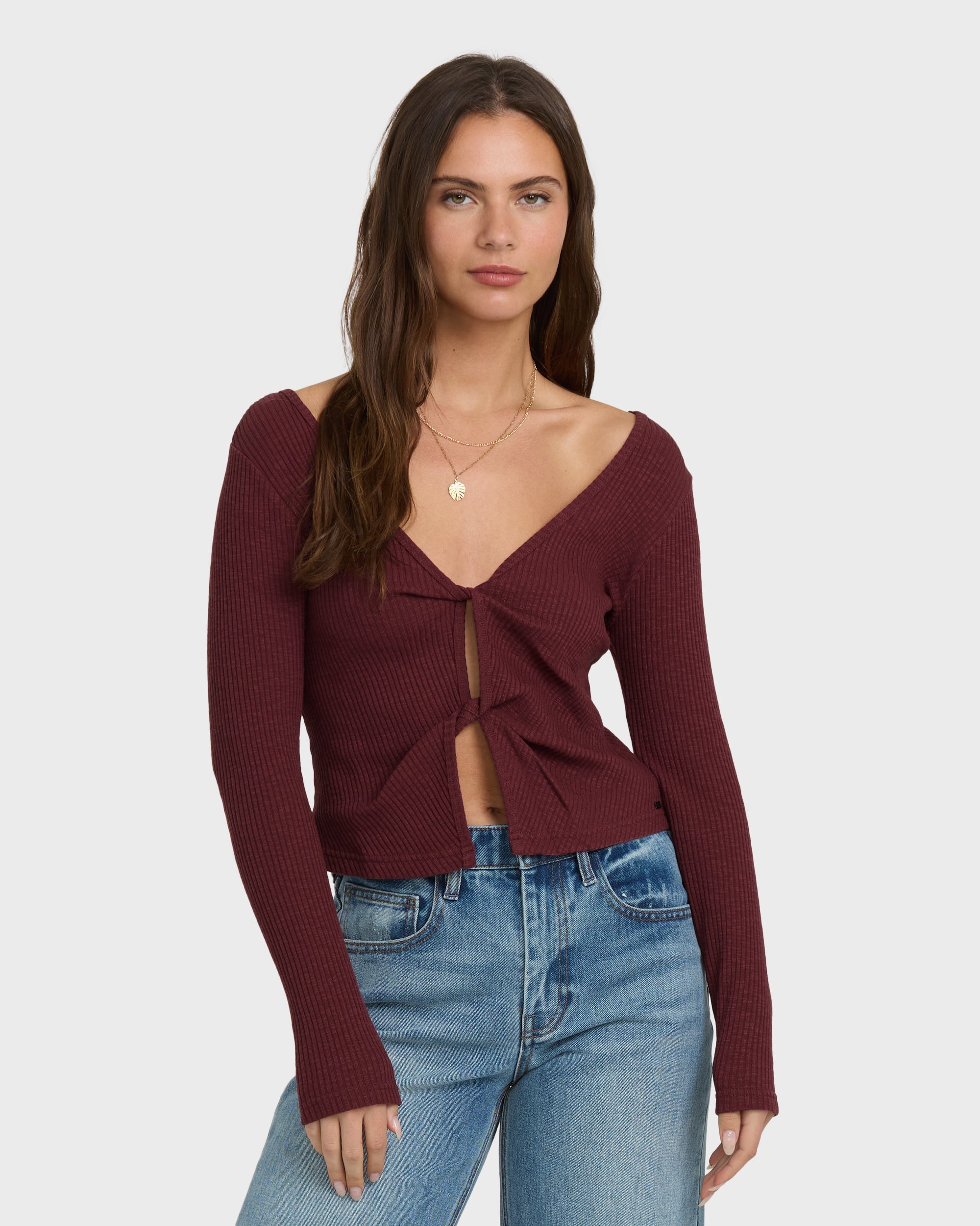 Billabong Fever Twist Long Sleeve Knit Top - Pinot