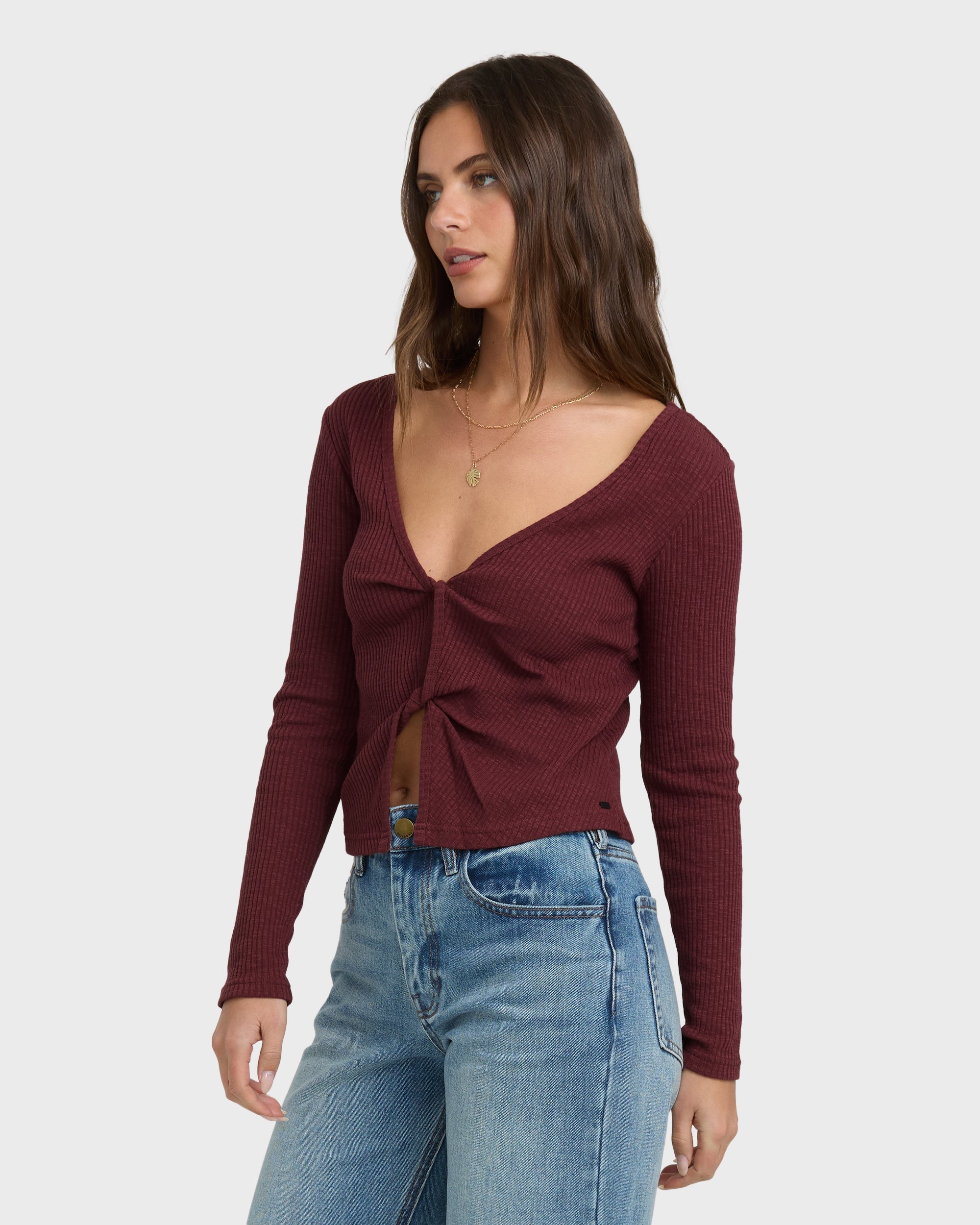 Billabong Fever Twist Long Sleeve Knit Top - Pinot