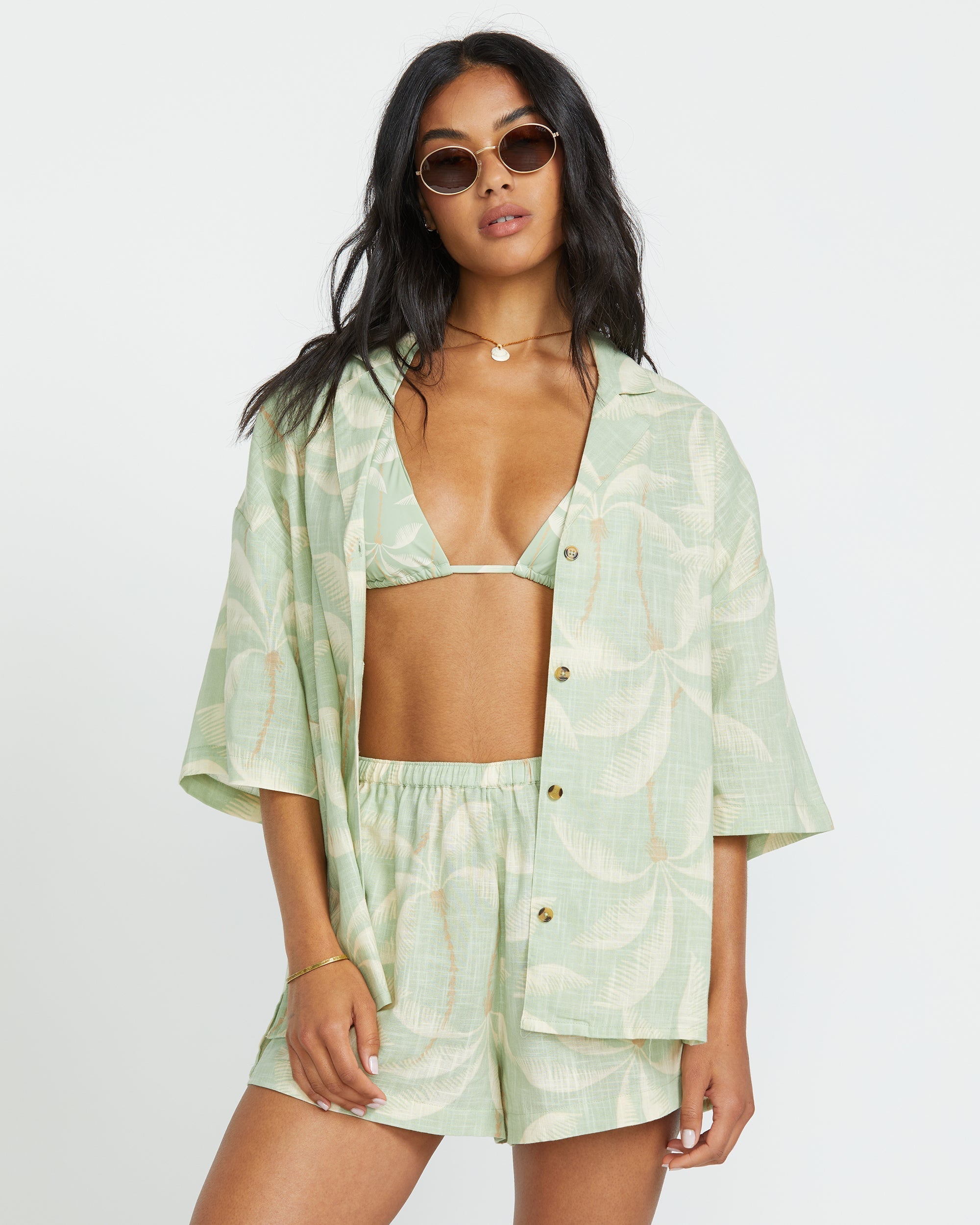 Billabong Beach Side Printed Short Sleeve Shirt - Pistachio