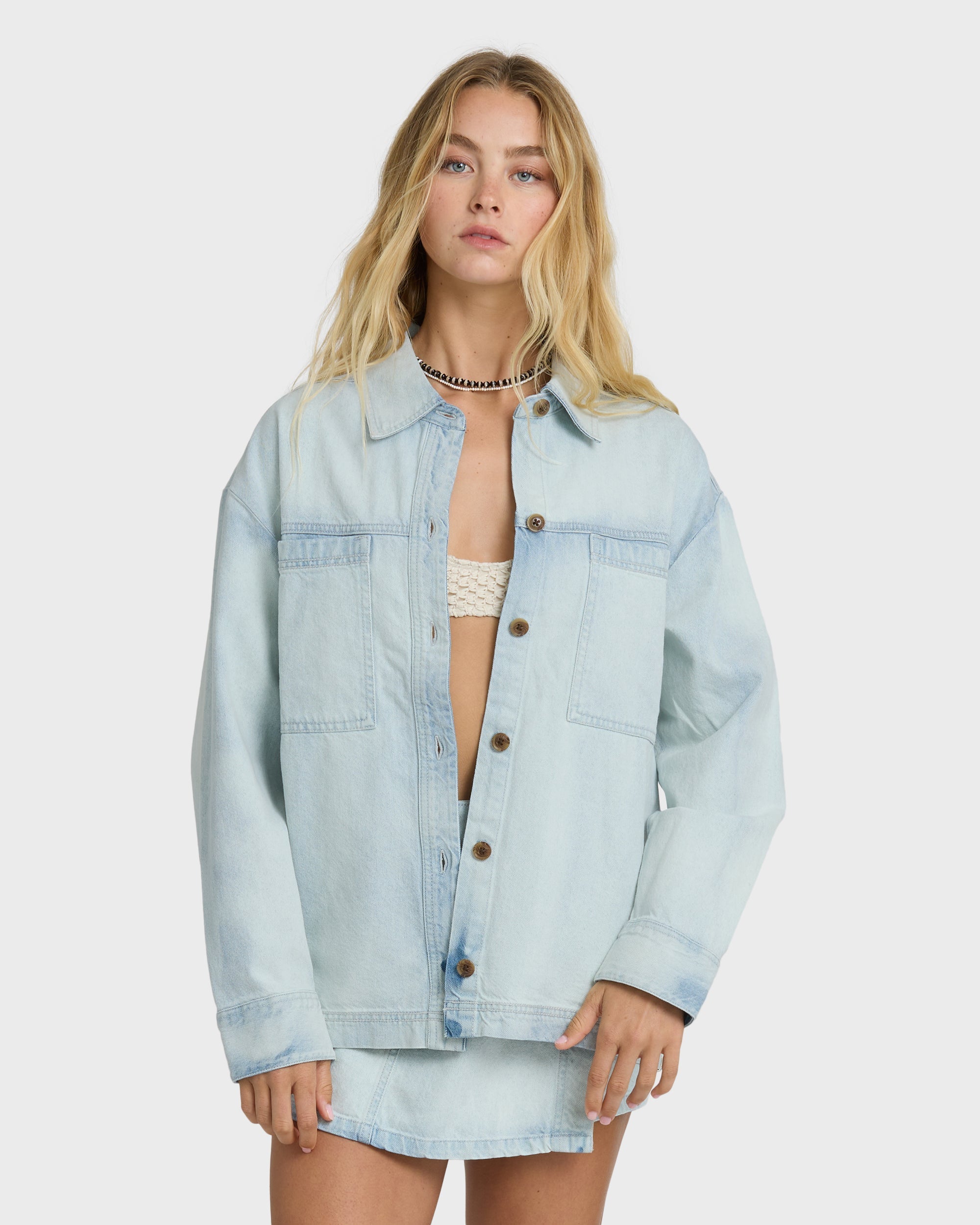 Billabong Jade Saltwashed Long Sleeve Woven Top - Blue Mist