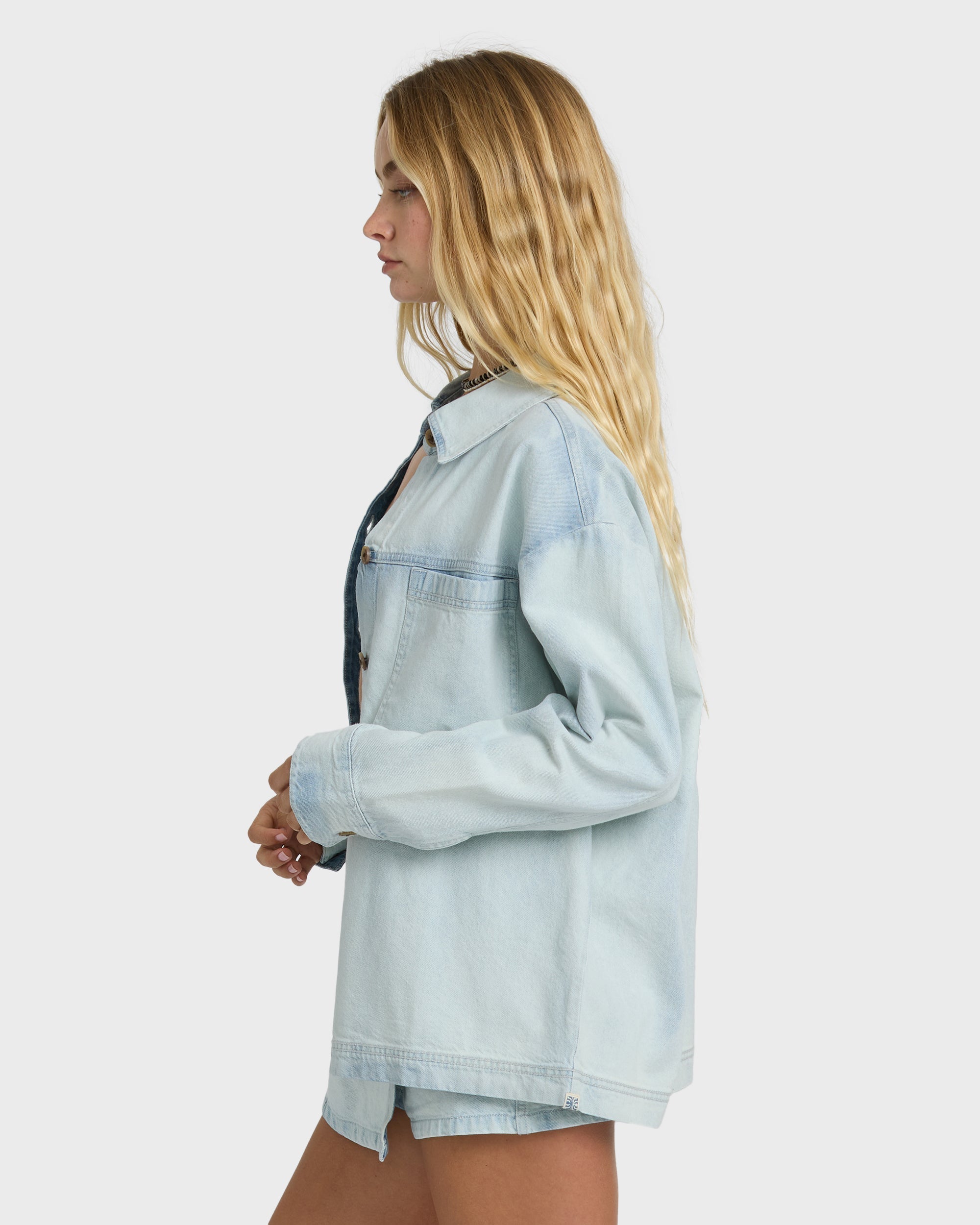 Billabong Jade Saltwashed Long Sleeve Woven Top - Blue Mist