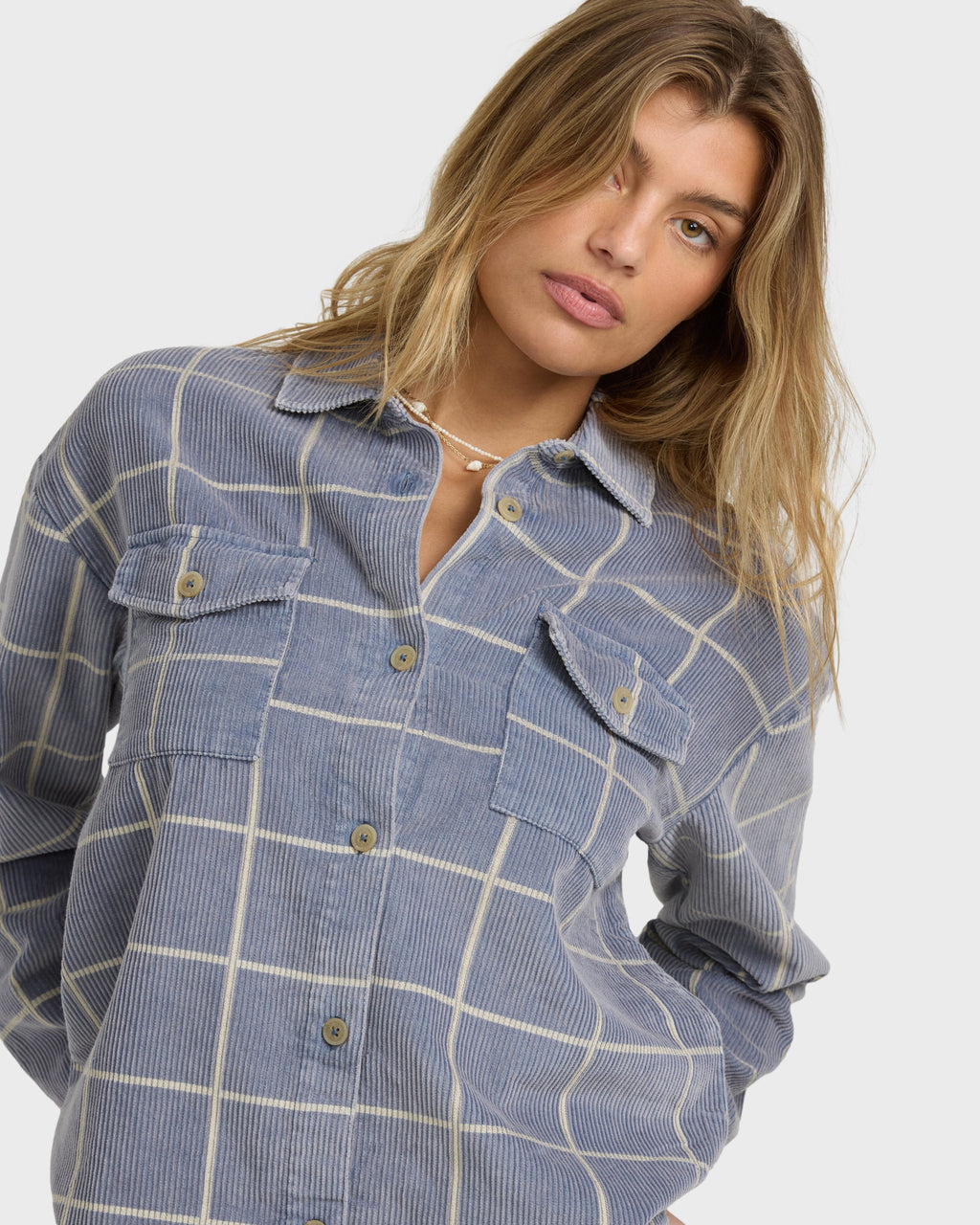 Billabong Fadeaway Long Sleeve Cord Shacket - Stone Blue