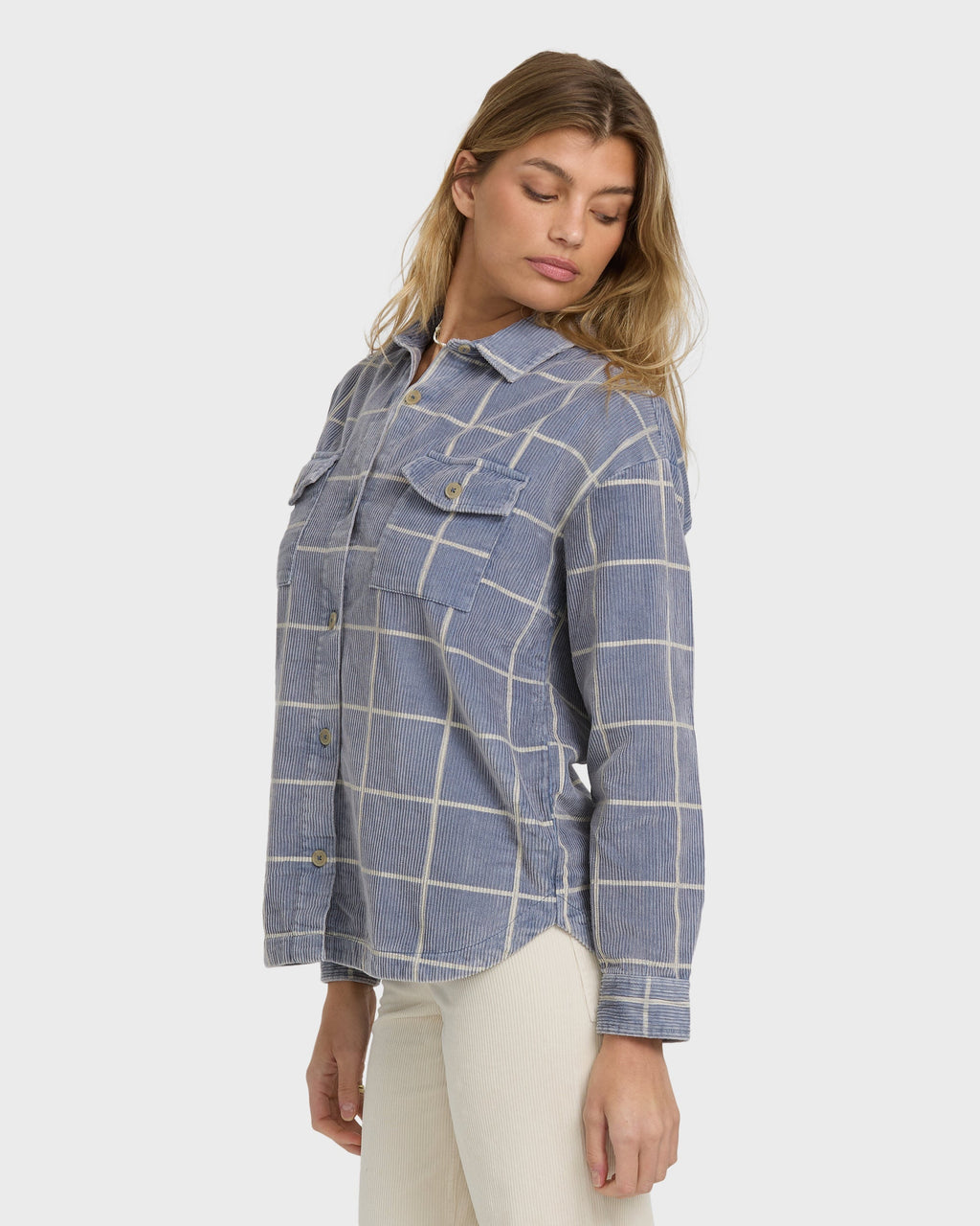 Billabong Fadeaway Long Sleeve Cord Shacket - Stone Blue