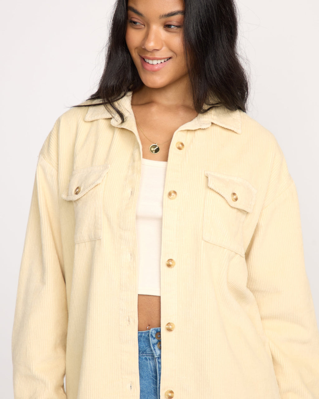 Billabong Fadeaway Long Sleeve Cord Shacket - Whitecap