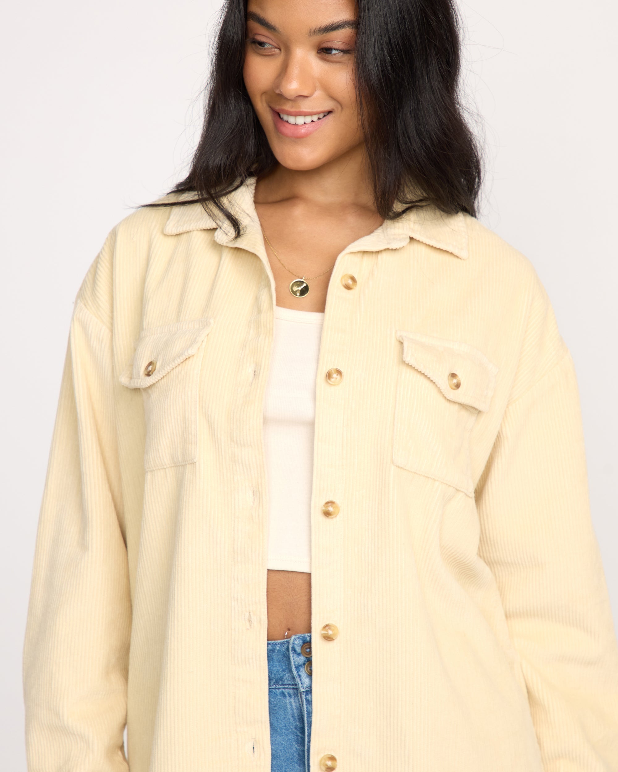 Billabong Fadeaway Long Sleeve Cord Shacket - Whitecap