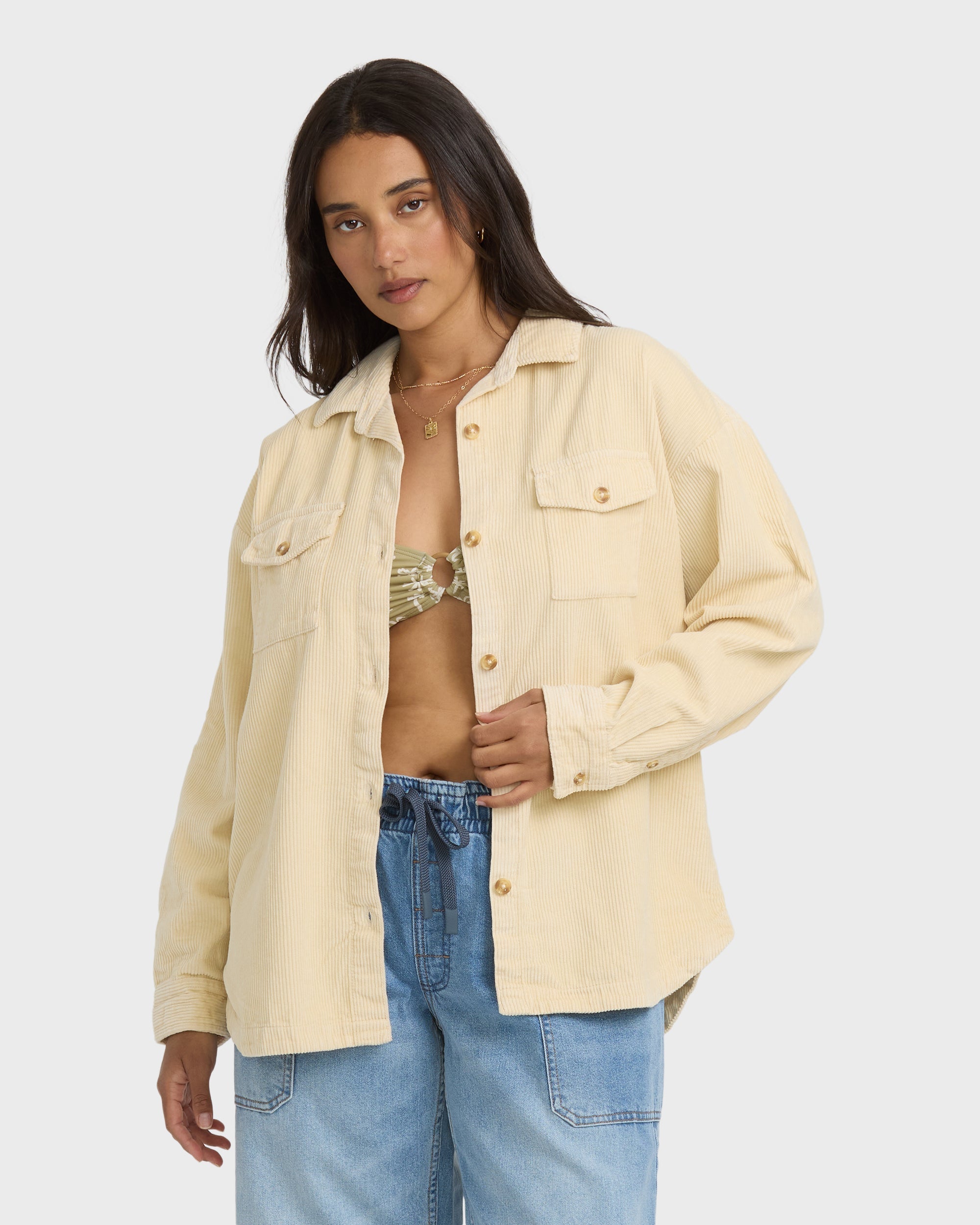 Billabong Fadeaway Long Sleeve Cord Shacket - Whitecap
