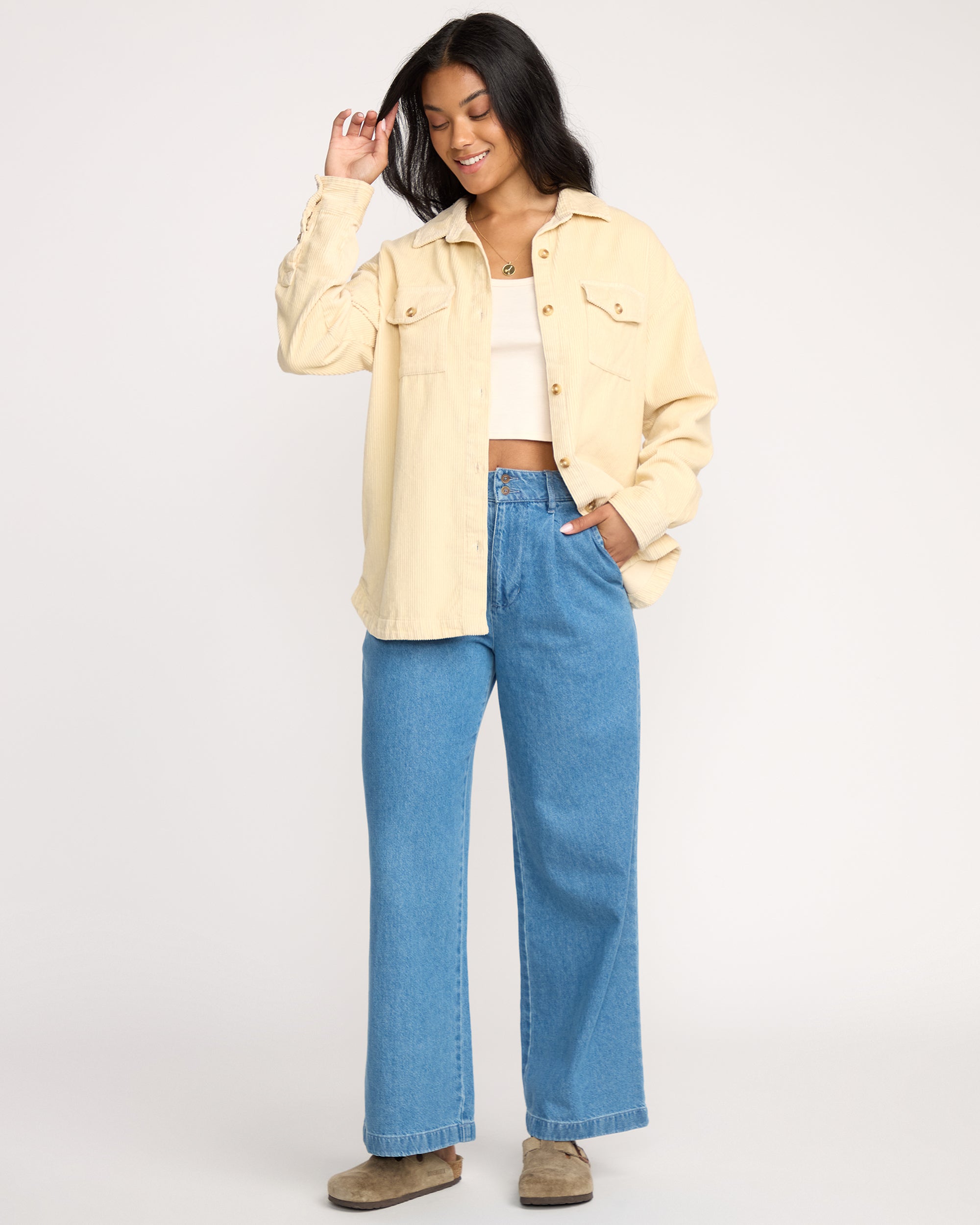 Billabong Fadeaway Long Sleeve Cord Shacket - Whitecap