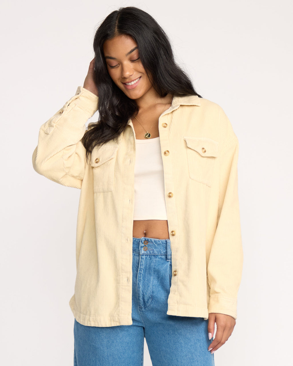 Billabong Fadeaway Long Sleeve Cord Shacket - Whitecap