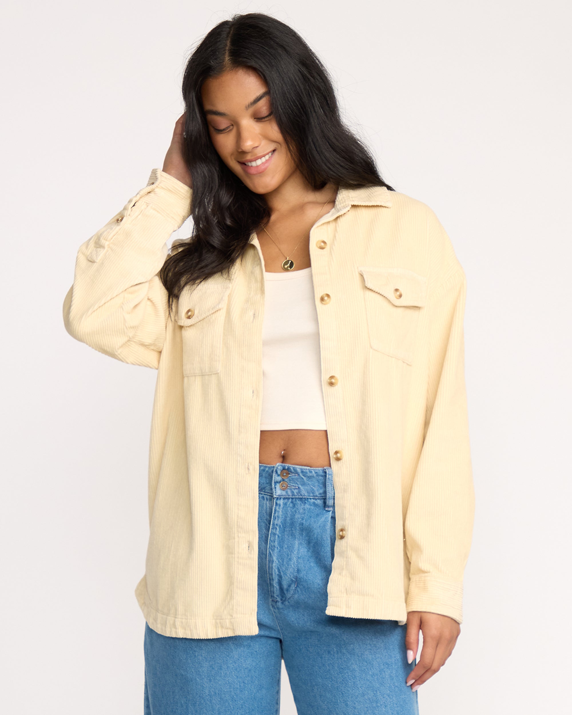 Billabong Fadeaway Long Sleeve Cord Shacket - Whitecap