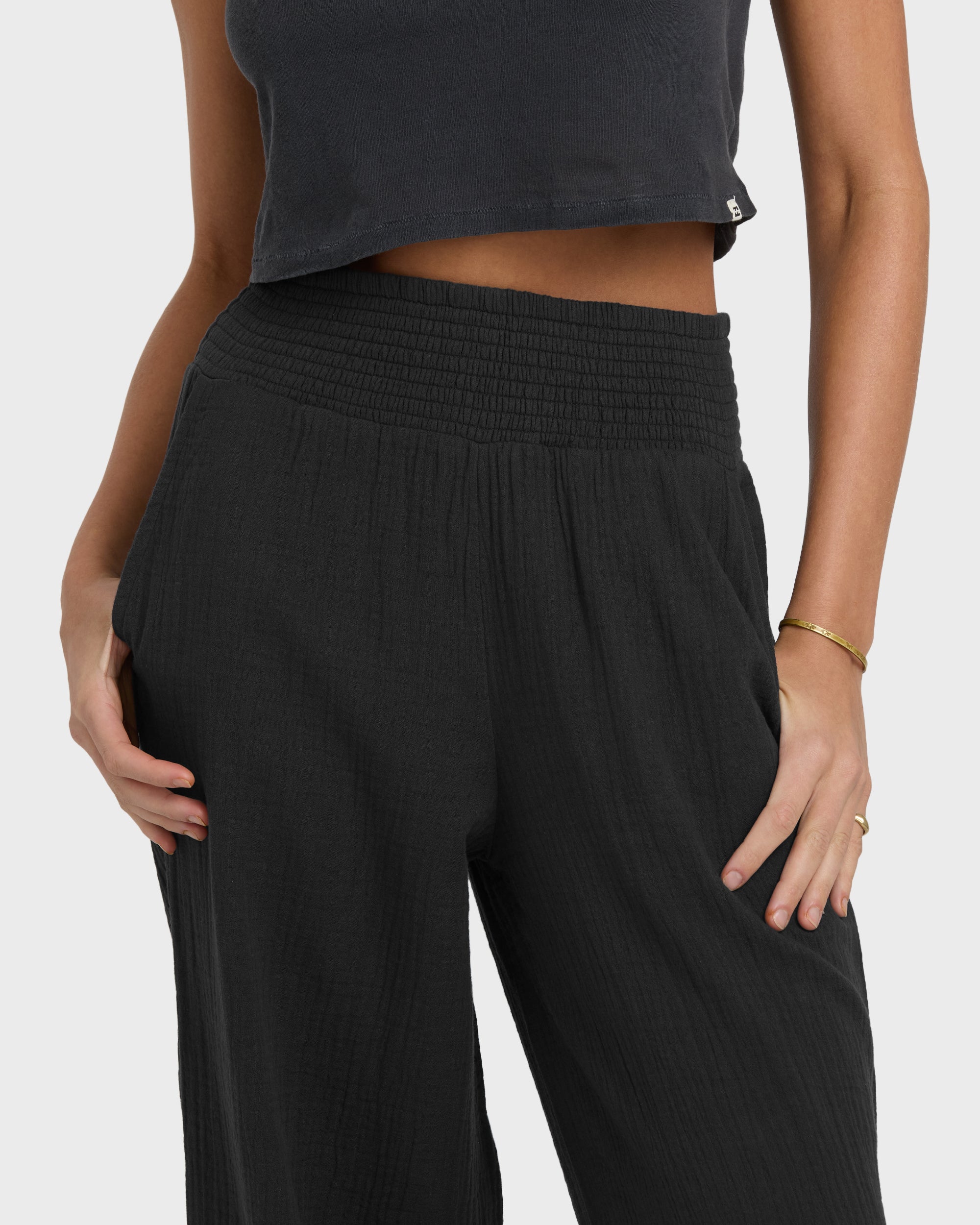 Billabong New Waves Gauze Elastic Waist Pants - Black Sands