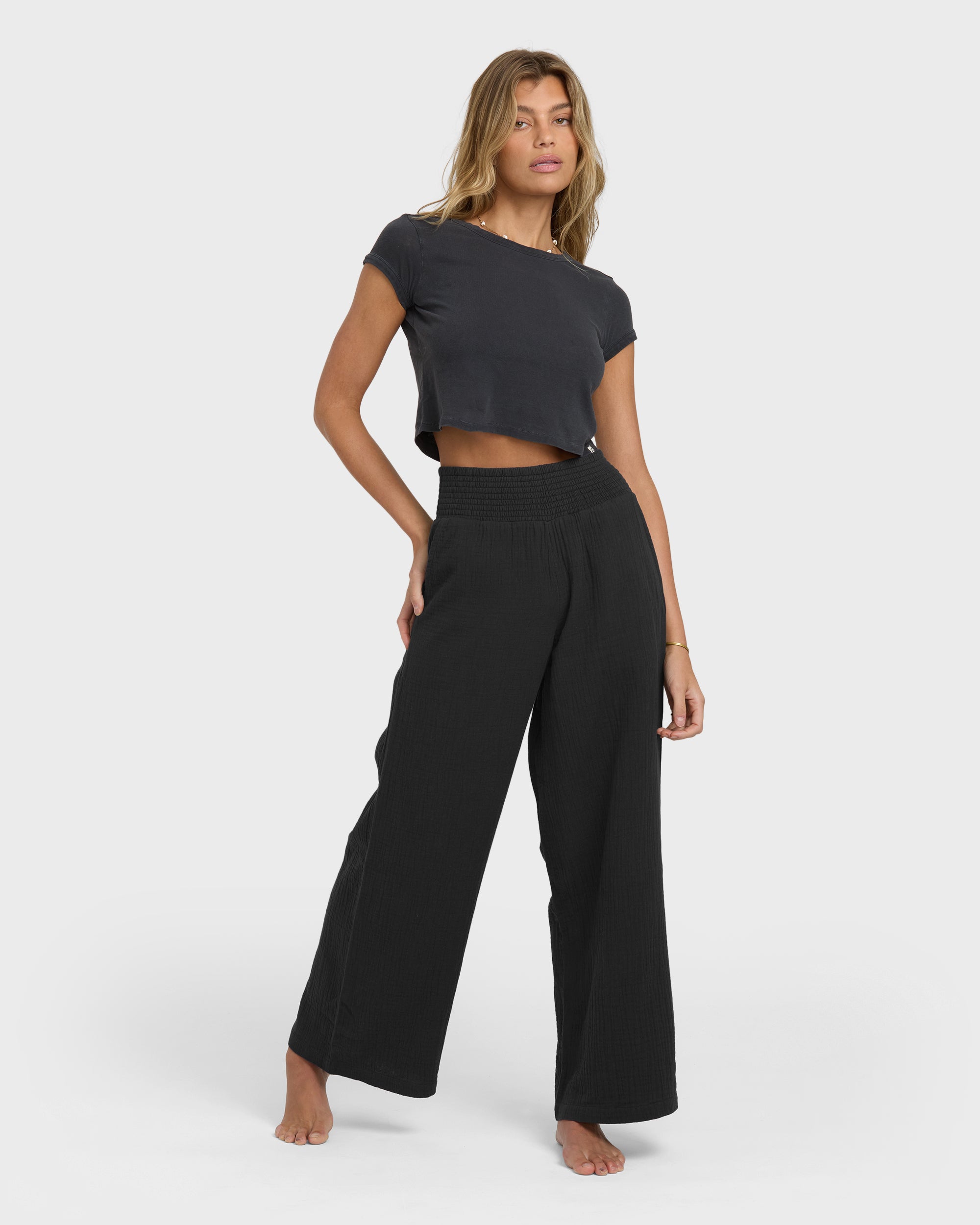 Billabong New Waves Gauze Elastic Waist Pants - Black Sands