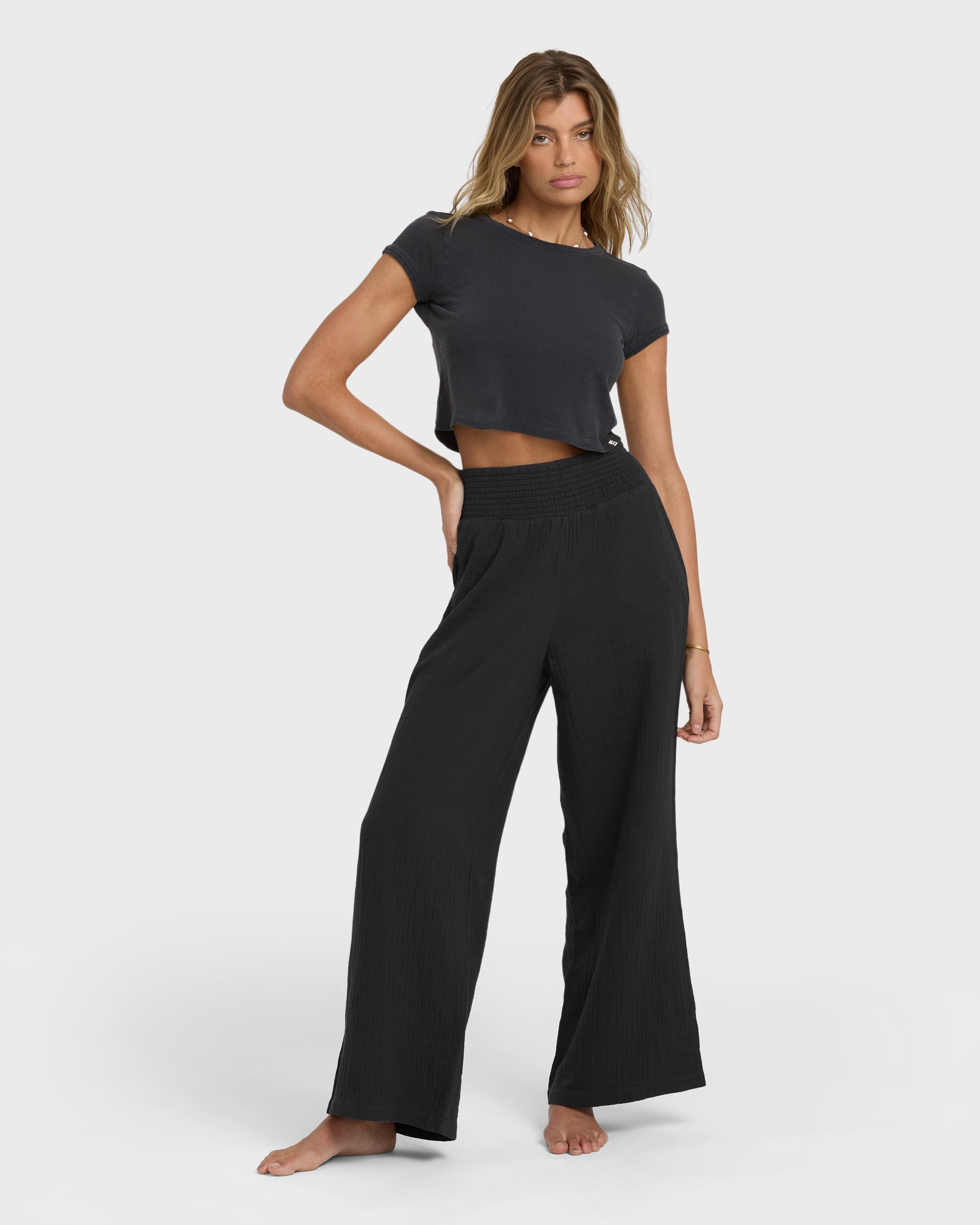 Billabong New Waves Gauze Elastic Waist Pants - Black Sands