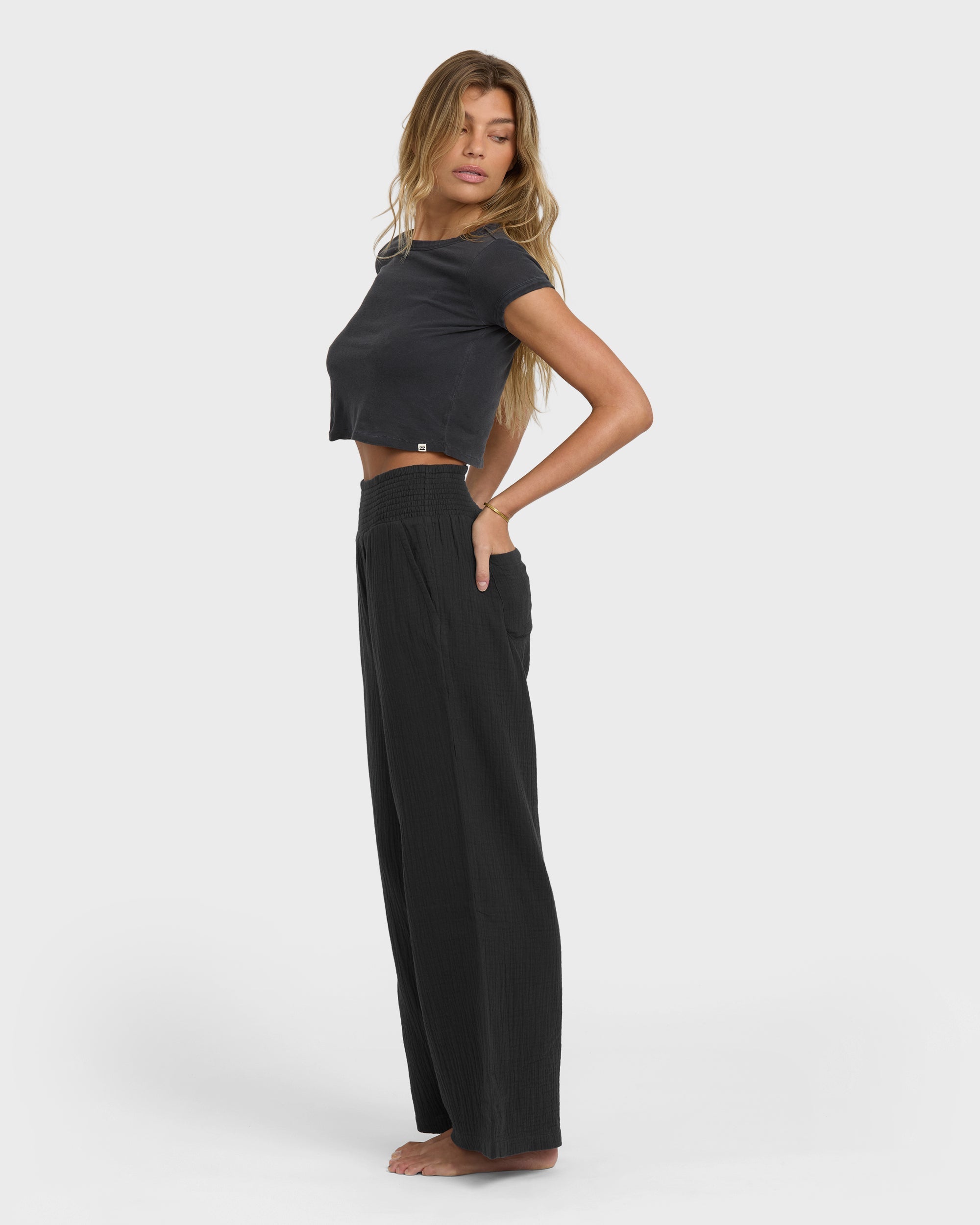 Billabong New Waves Gauze Elastic Waist Pants - Black Sands