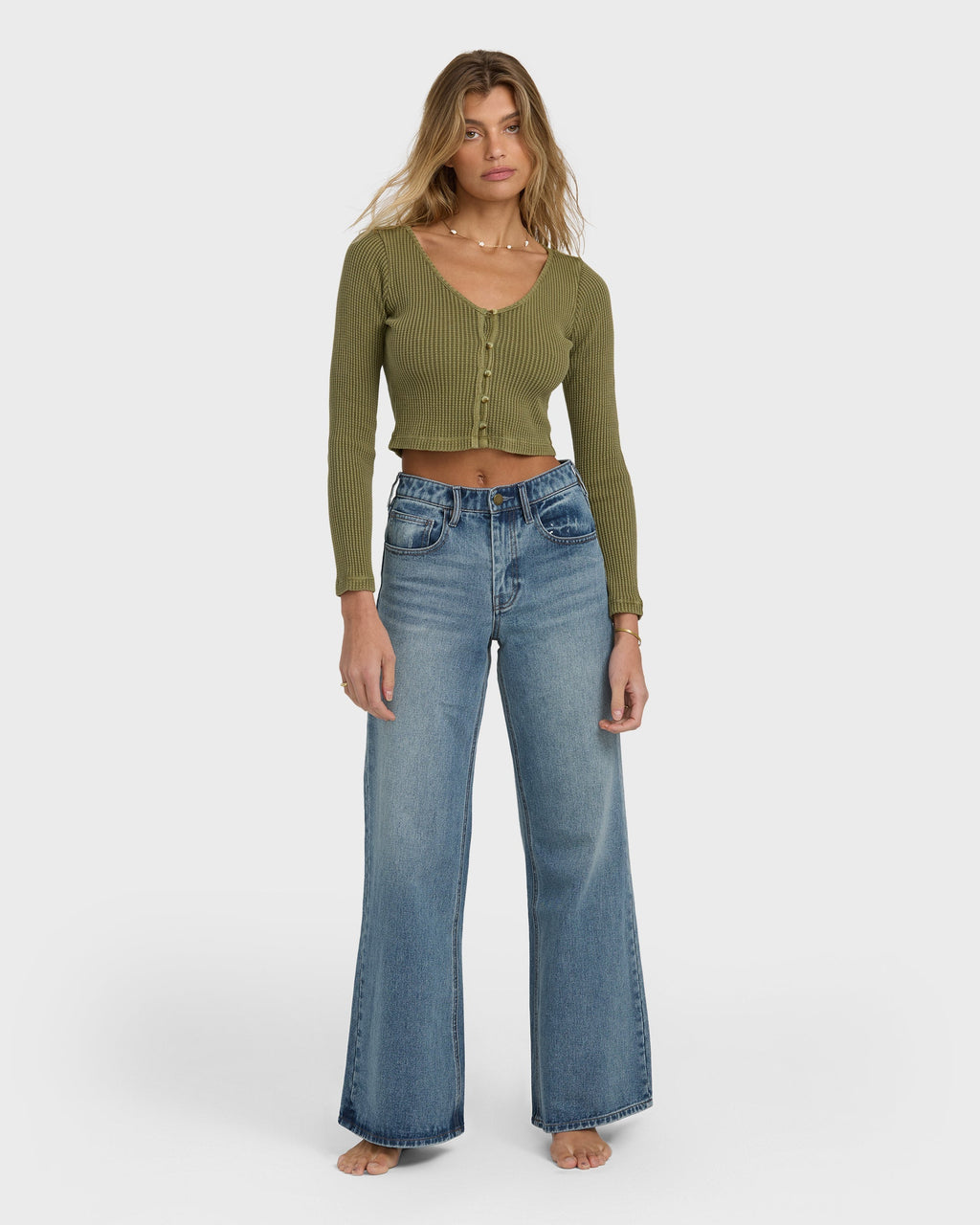 Billabong Free Fall High-Waist Denim Flare Pants - Atlantic Deep