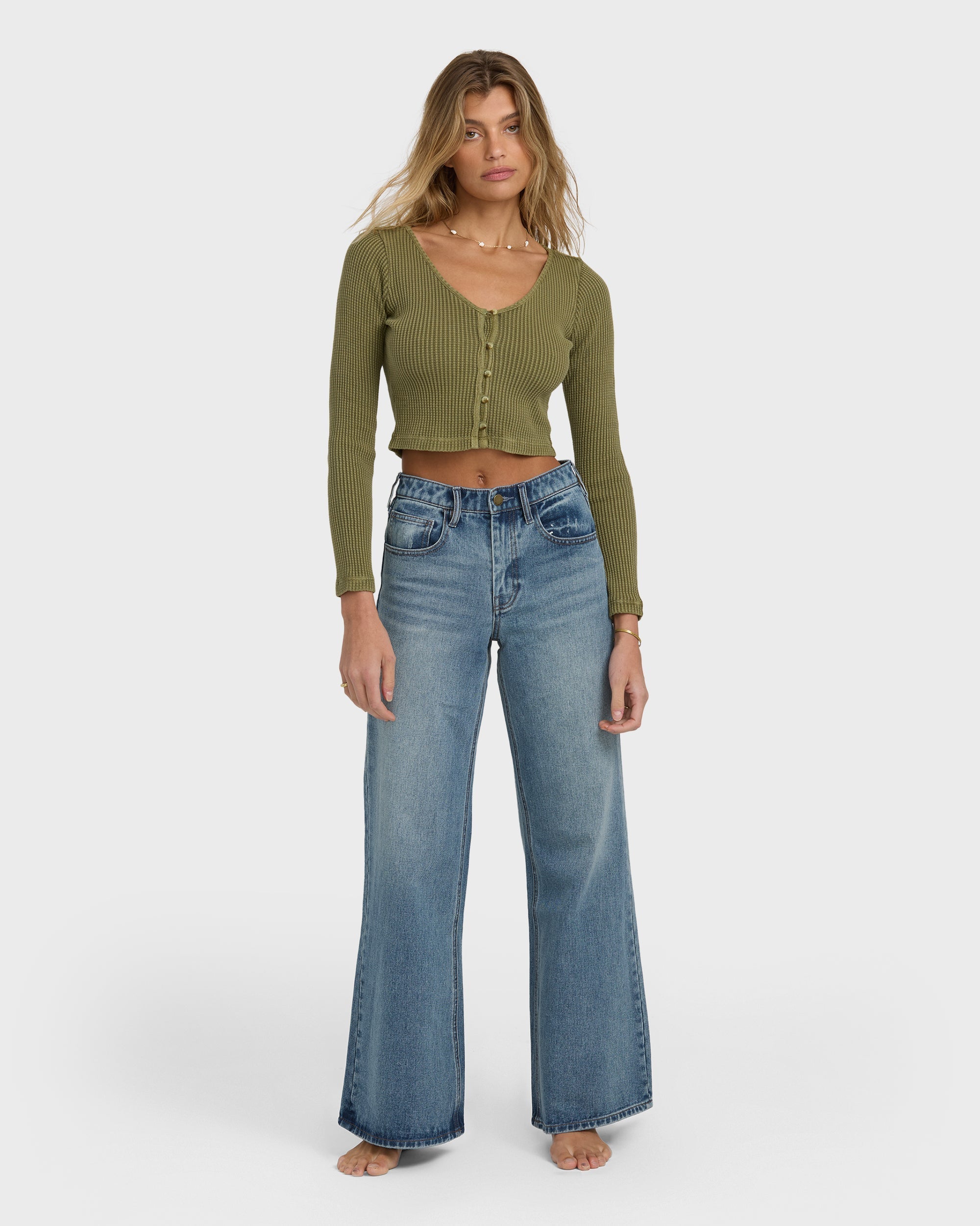 Billabong Free Fall High-Waist Denim Flare Pants - Atlantic Deep