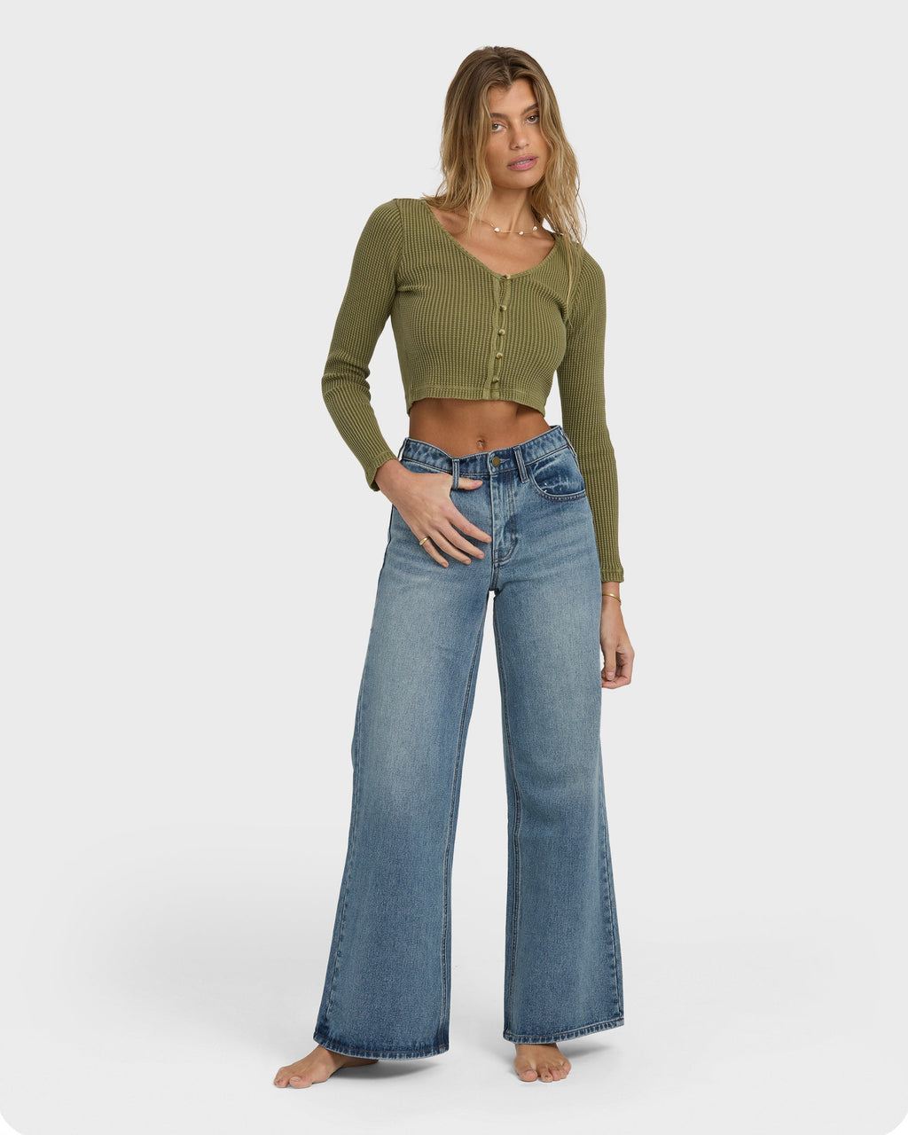 Billabong Free Fall High-Waist Denim Flare Pants - Atlantic Deep