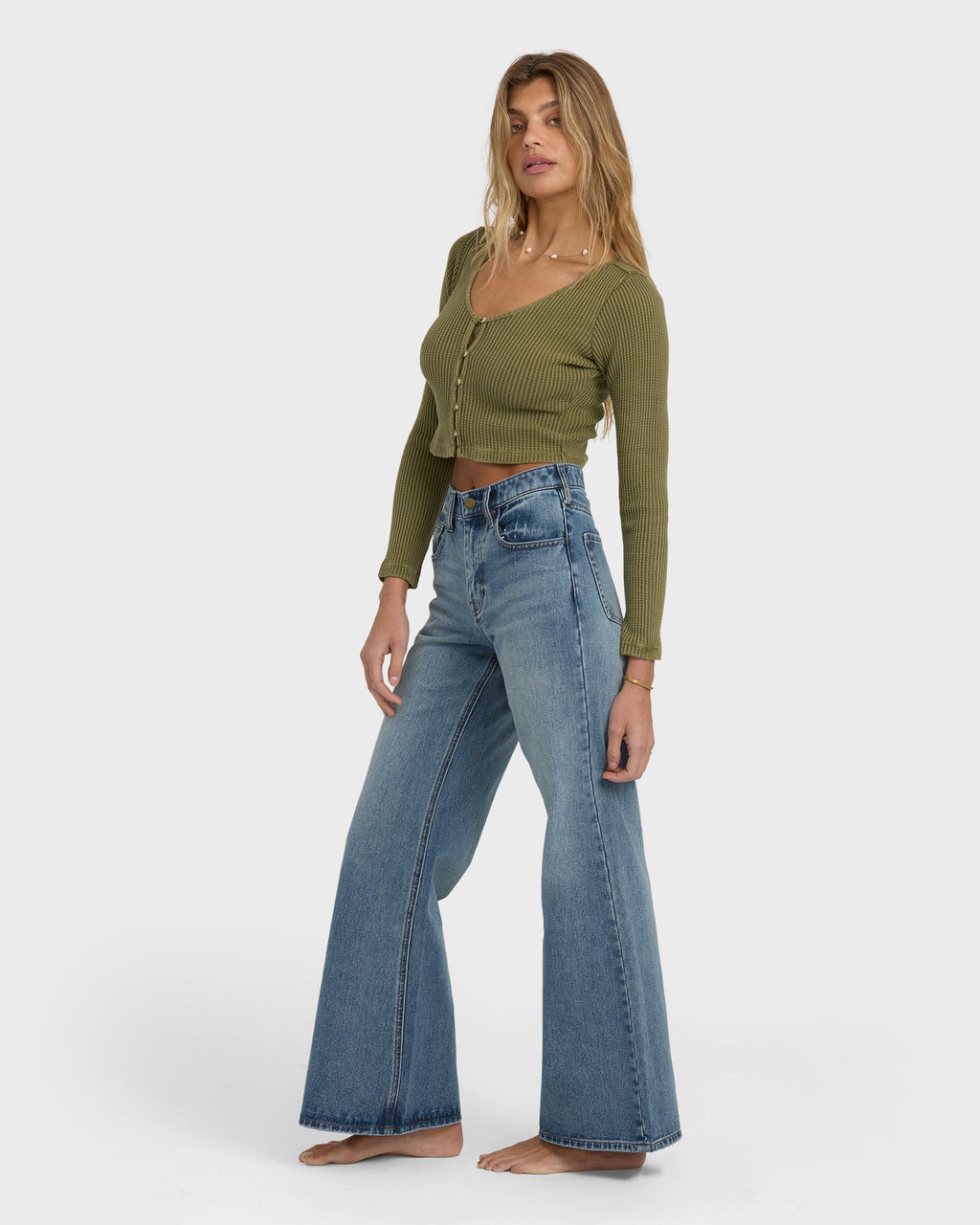 Billabong Free Fall High-Waist Denim Flare Pants - Atlantic Deep