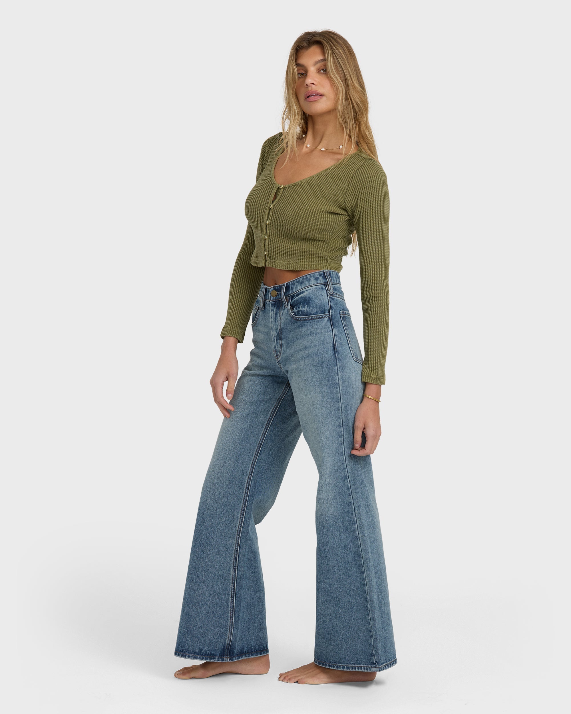 Billabong Free Fall High-Waist Denim Flare Pants - Atlantic Deep