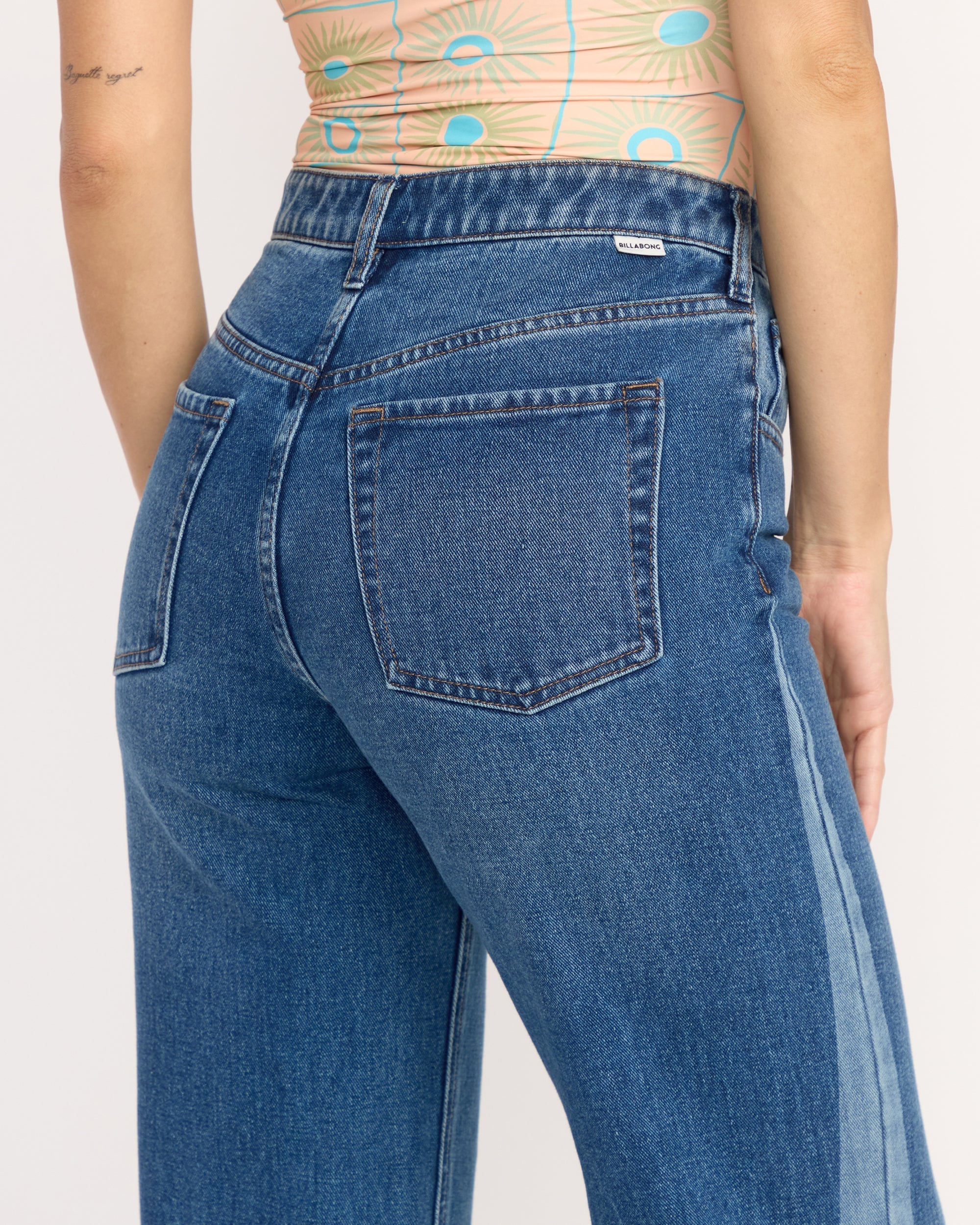 Billabong Free Fall High-Waist Denim Flare Pants - Middle Broken Blue