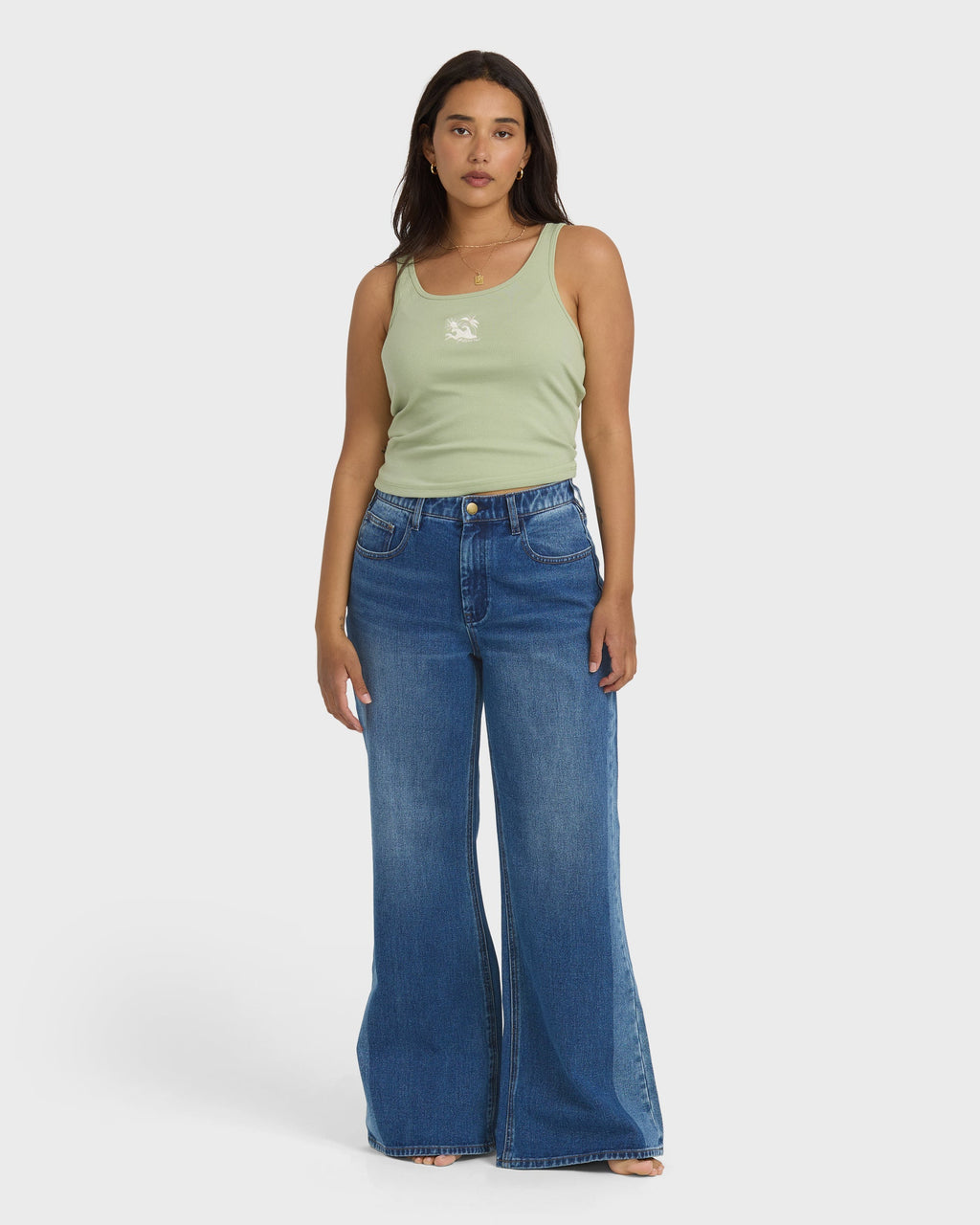 Billabong Free Fall High-Waist Denim Flare Pants - Middle Broken Blue