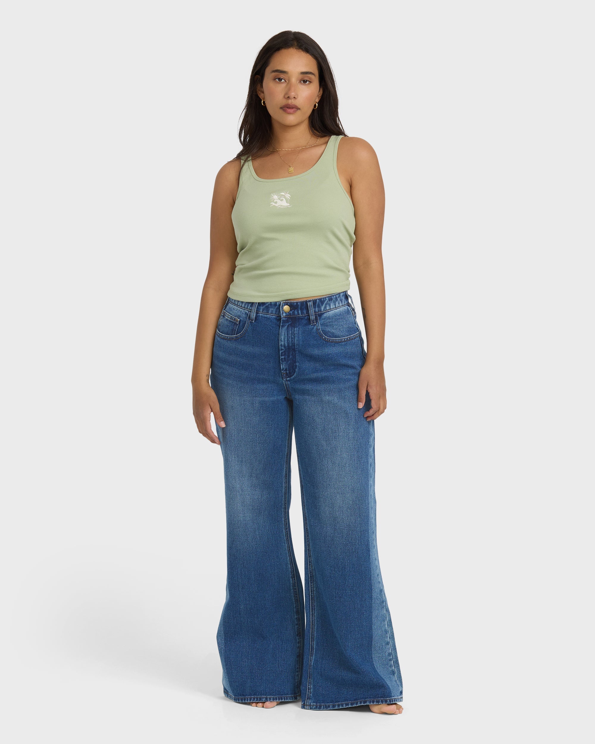 Billabong Free Fall High-Waist Denim Flare Pants - Middle Broken Blue