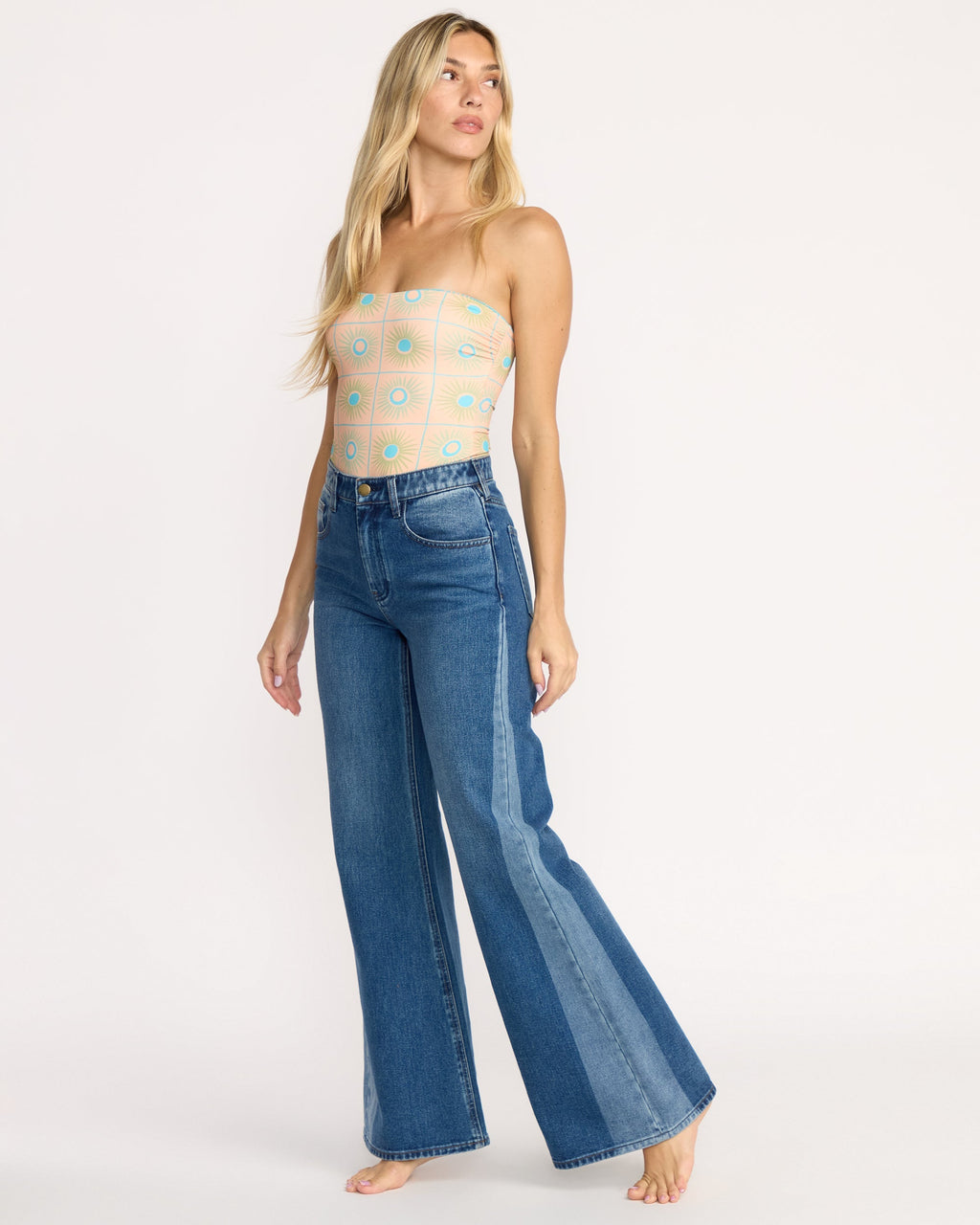 Billabong Free Fall High-Waist Denim Flare Pants - Middle Broken Blue
