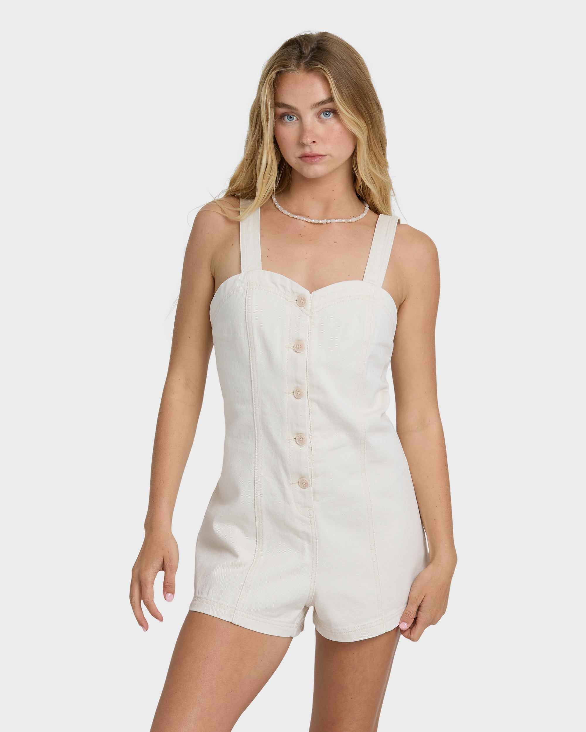 Billabong Misshape Denim Romper - Sea Salt