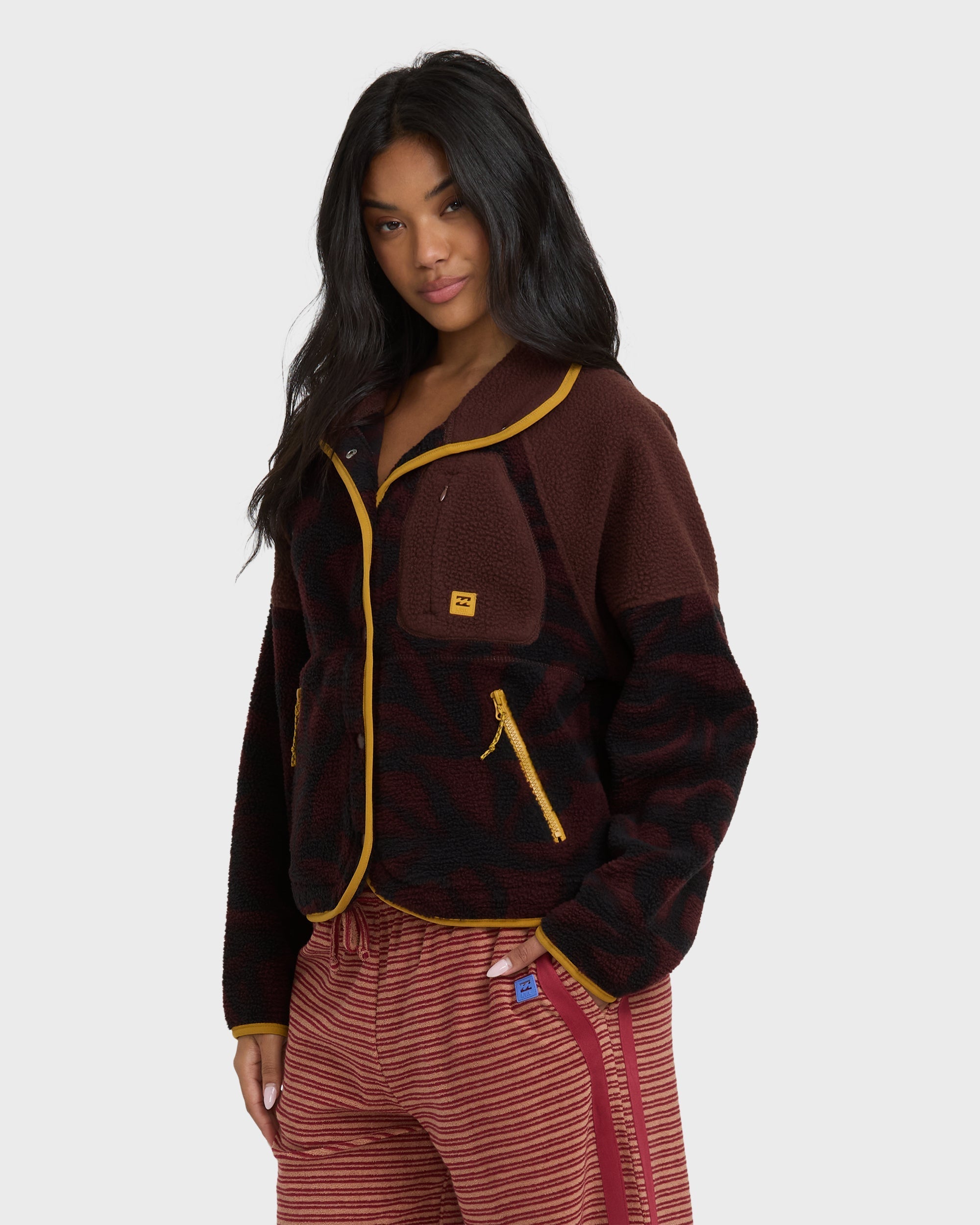 Billabong A/Div Popoyo Snap Up Sherpa Fleece Jacket - Teak