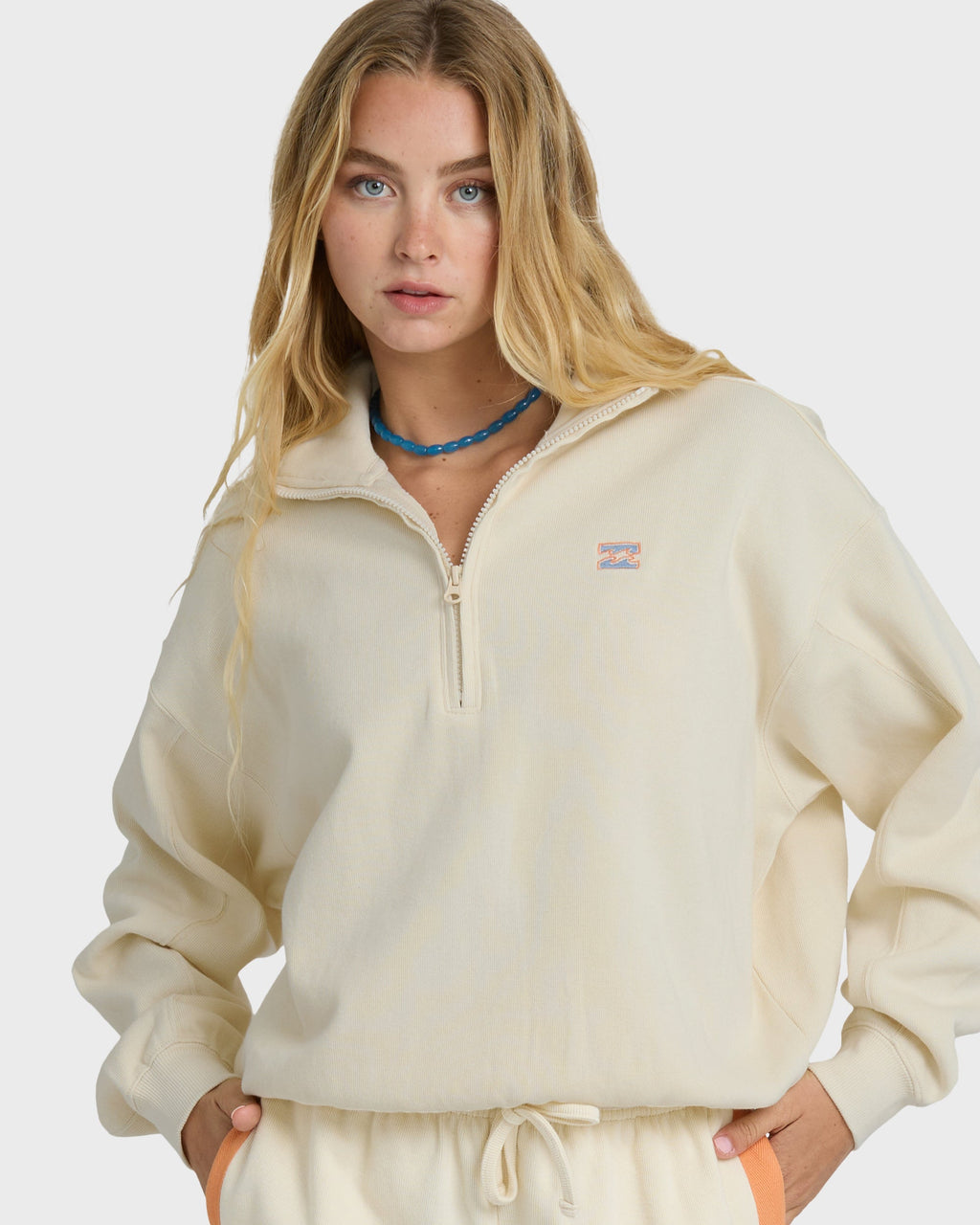 Billabong Classic Feels Half Zip Pullover Sweatshirt - White Cap
