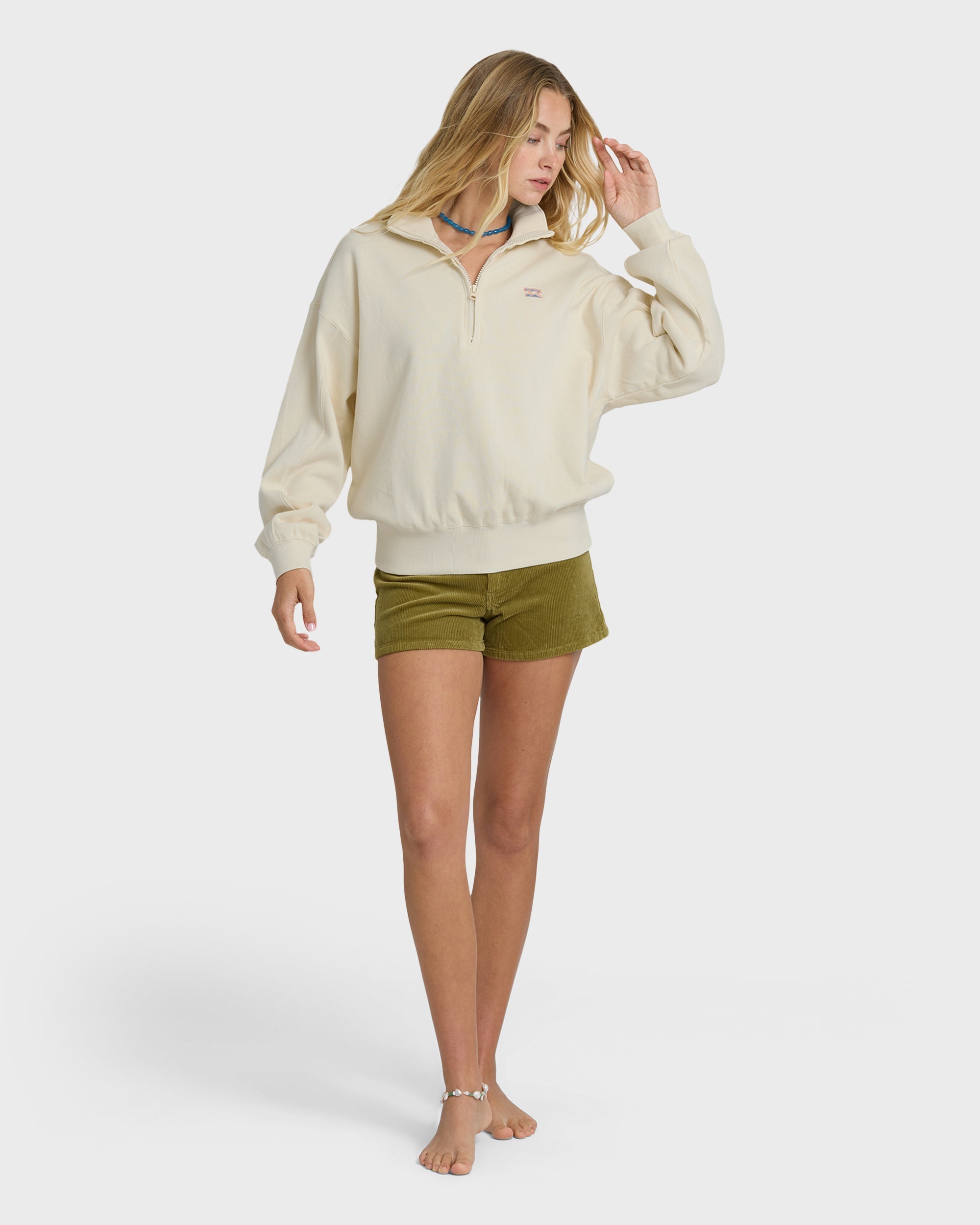 Billabong Classic Feels Half Zip Pullover Sweatshirt - White Cap