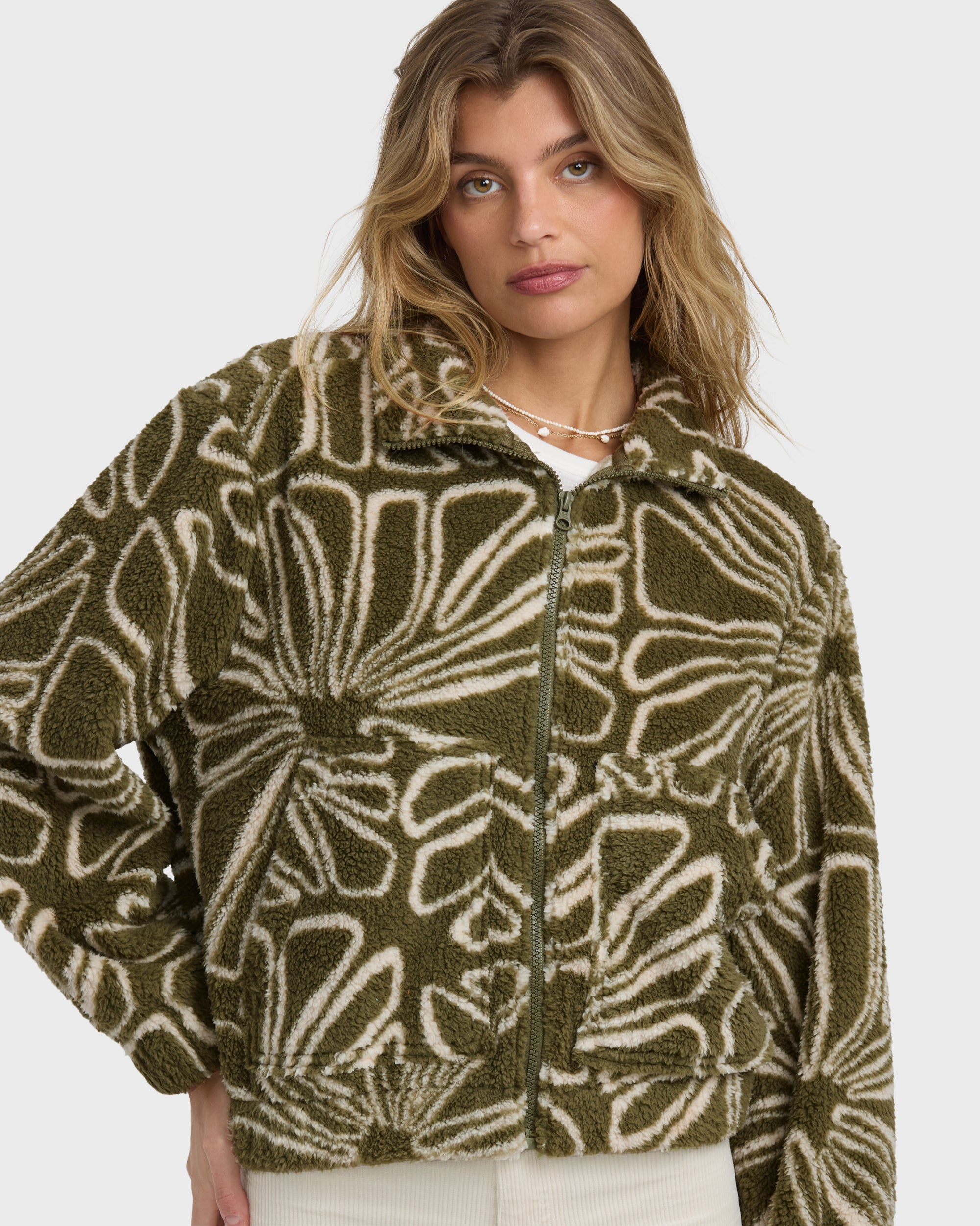 Billabong First Light Sherpa Front Zip Fleece - Martini Olive