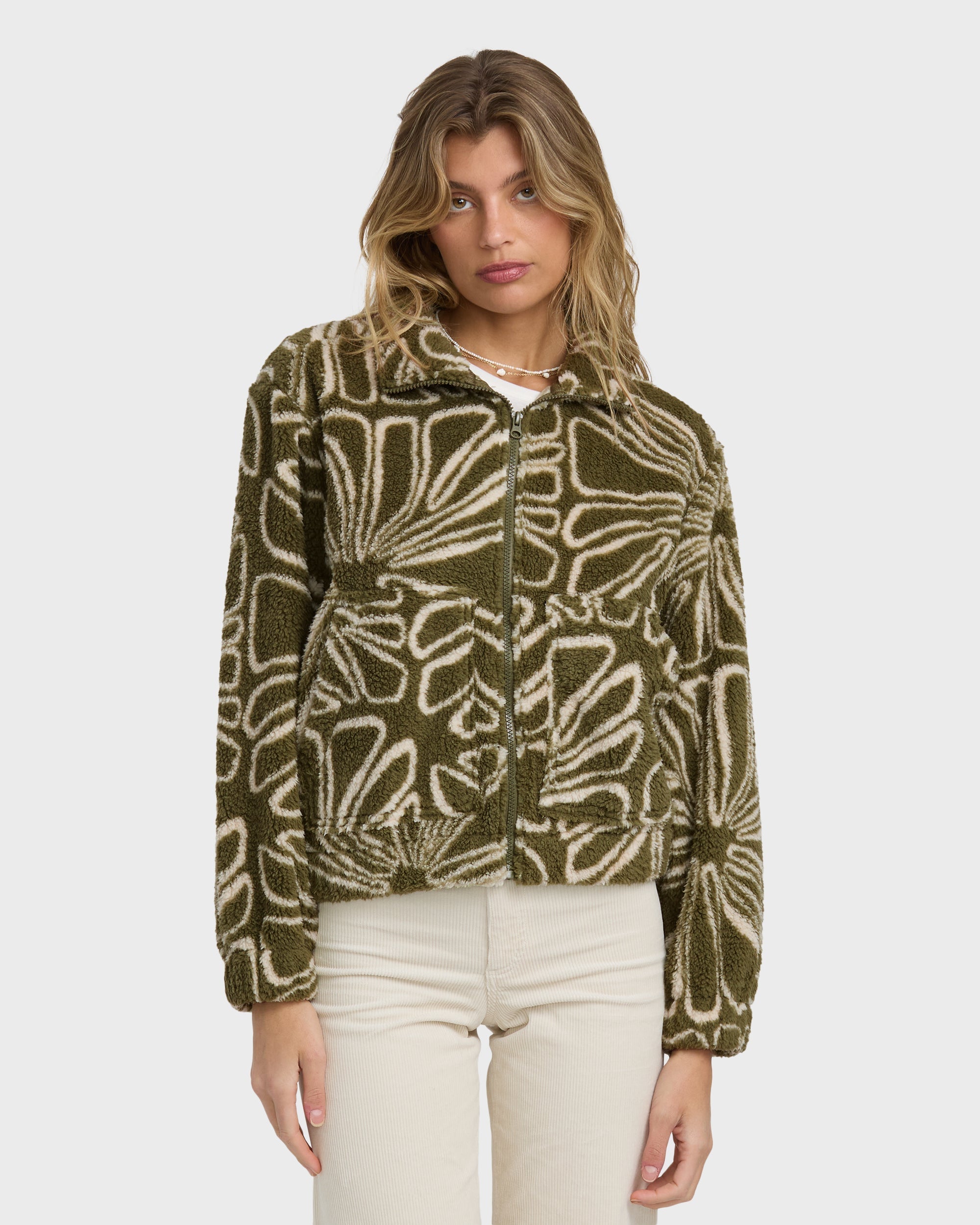 Billabong First Light Sherpa Front Zip Fleece - Martini Olive