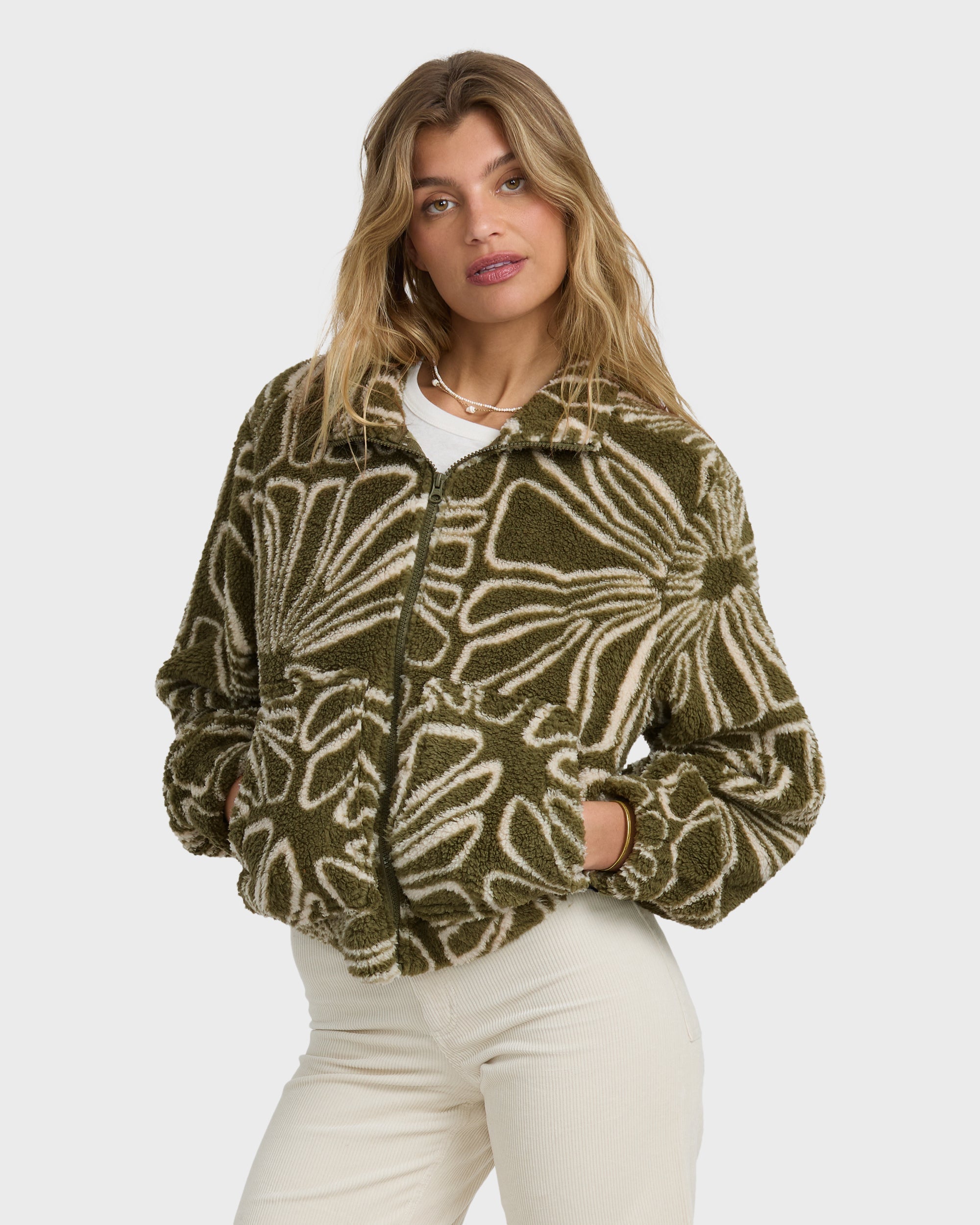 Billabong First Light Sherpa Front Zip Fleece - Martini Olive